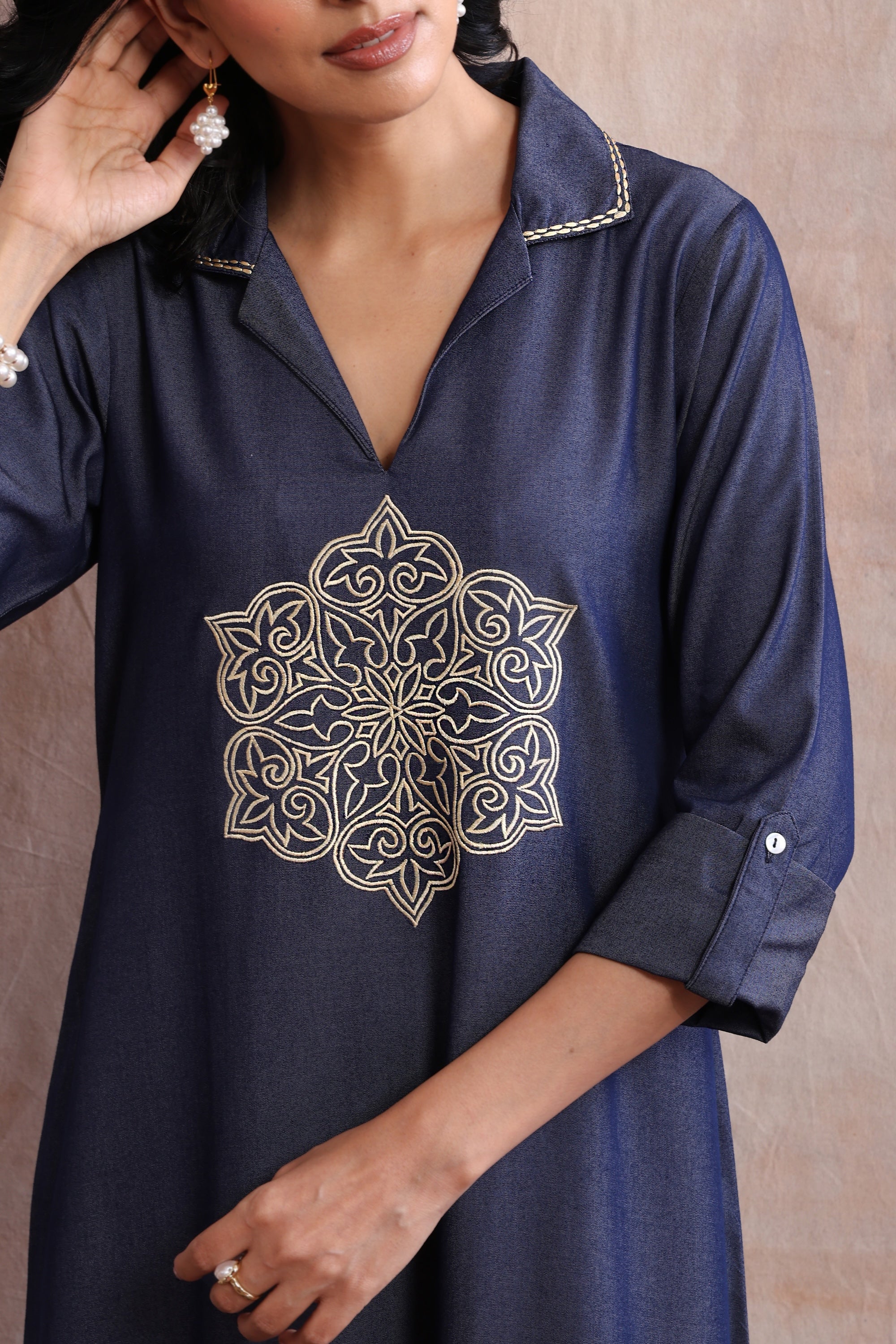 Eve Blue Denim Embroidered Kaftan