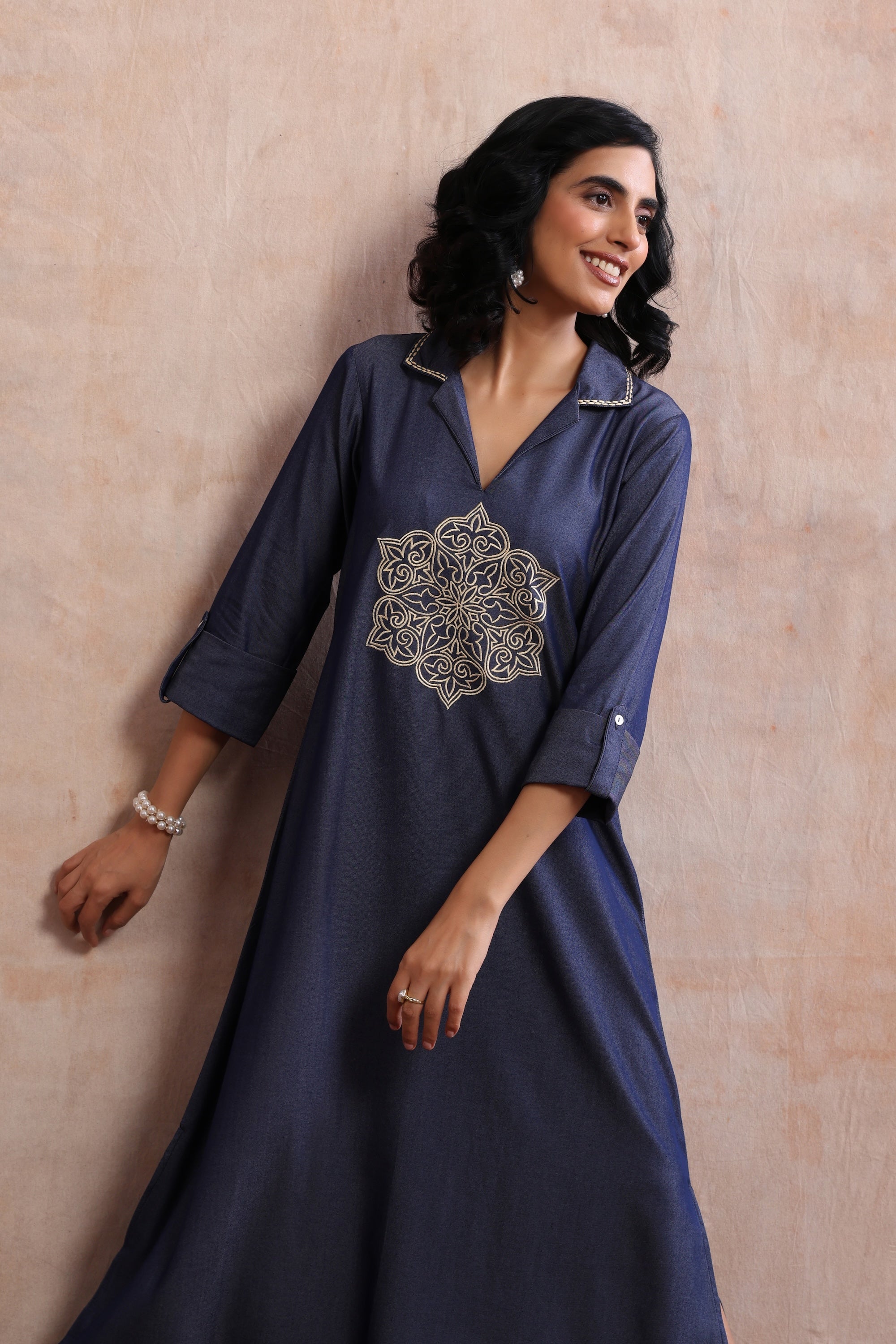 Eve Blue Denim Embroidered Kaftan