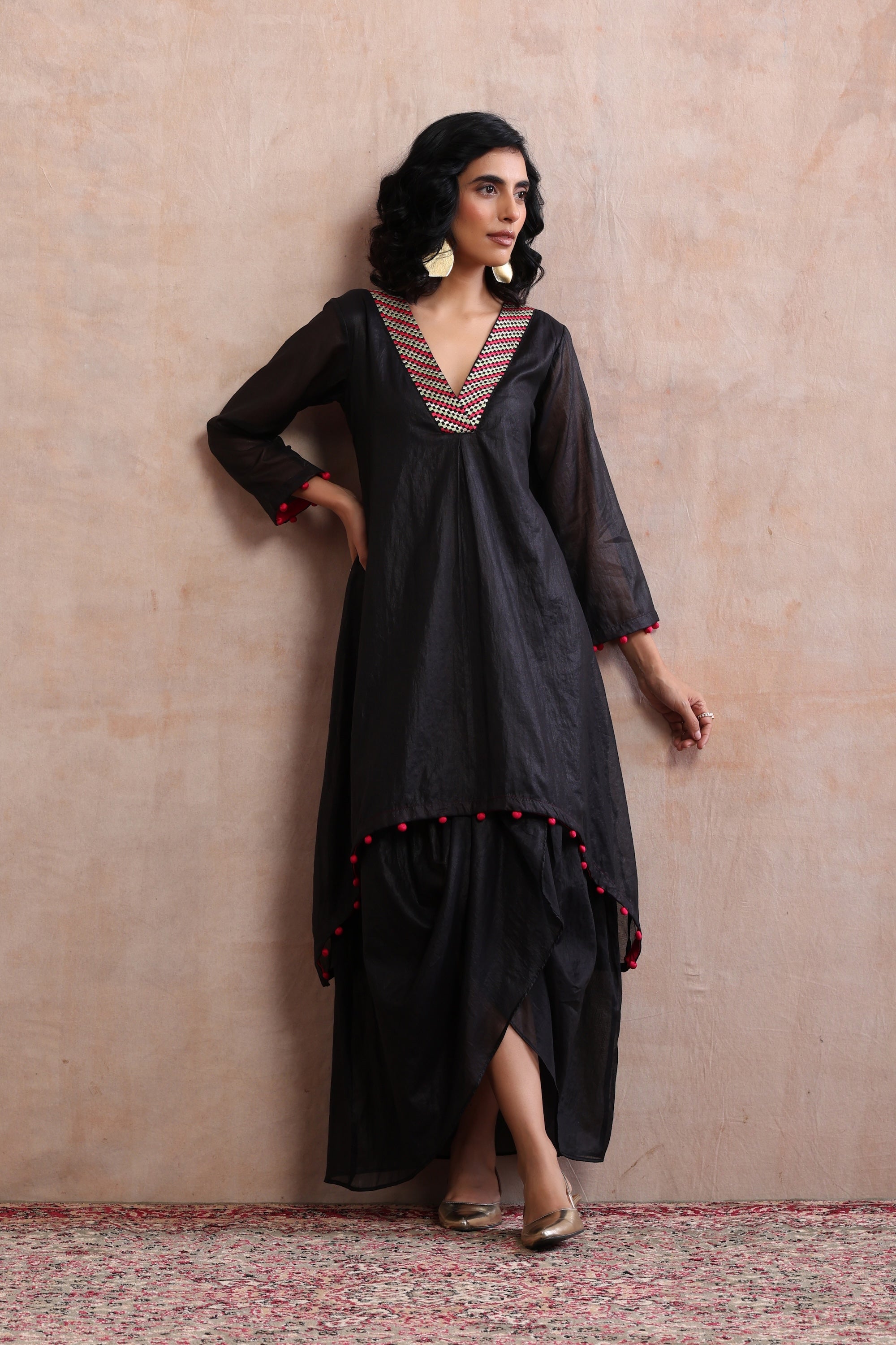 Pasha Black Embroidered Kurta Dress