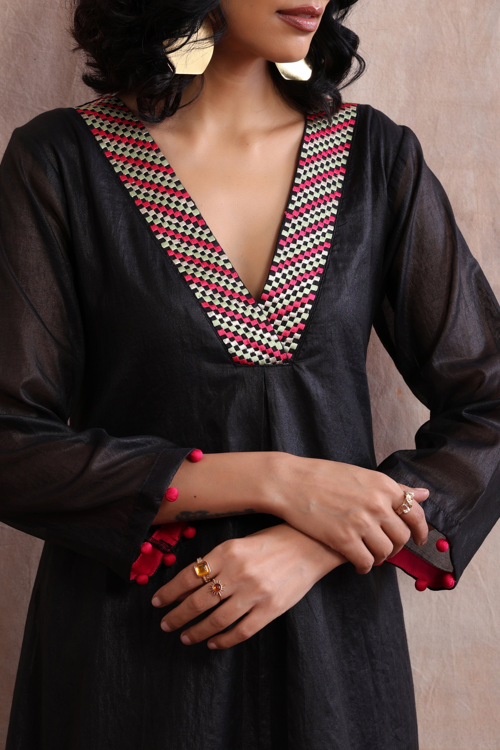 Pasha Black Embroidered Kurta Dress