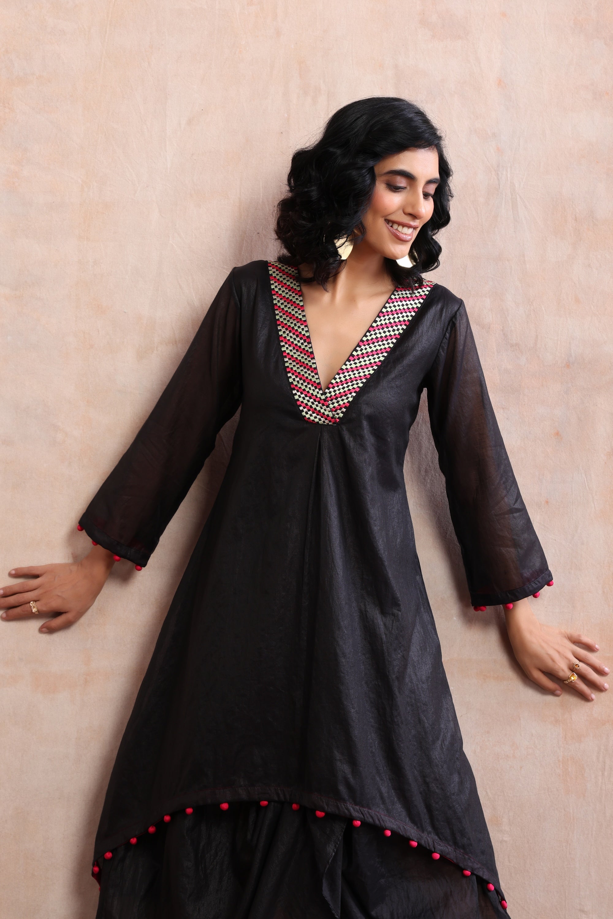 Pasha Black Embroidered Kurta Dress