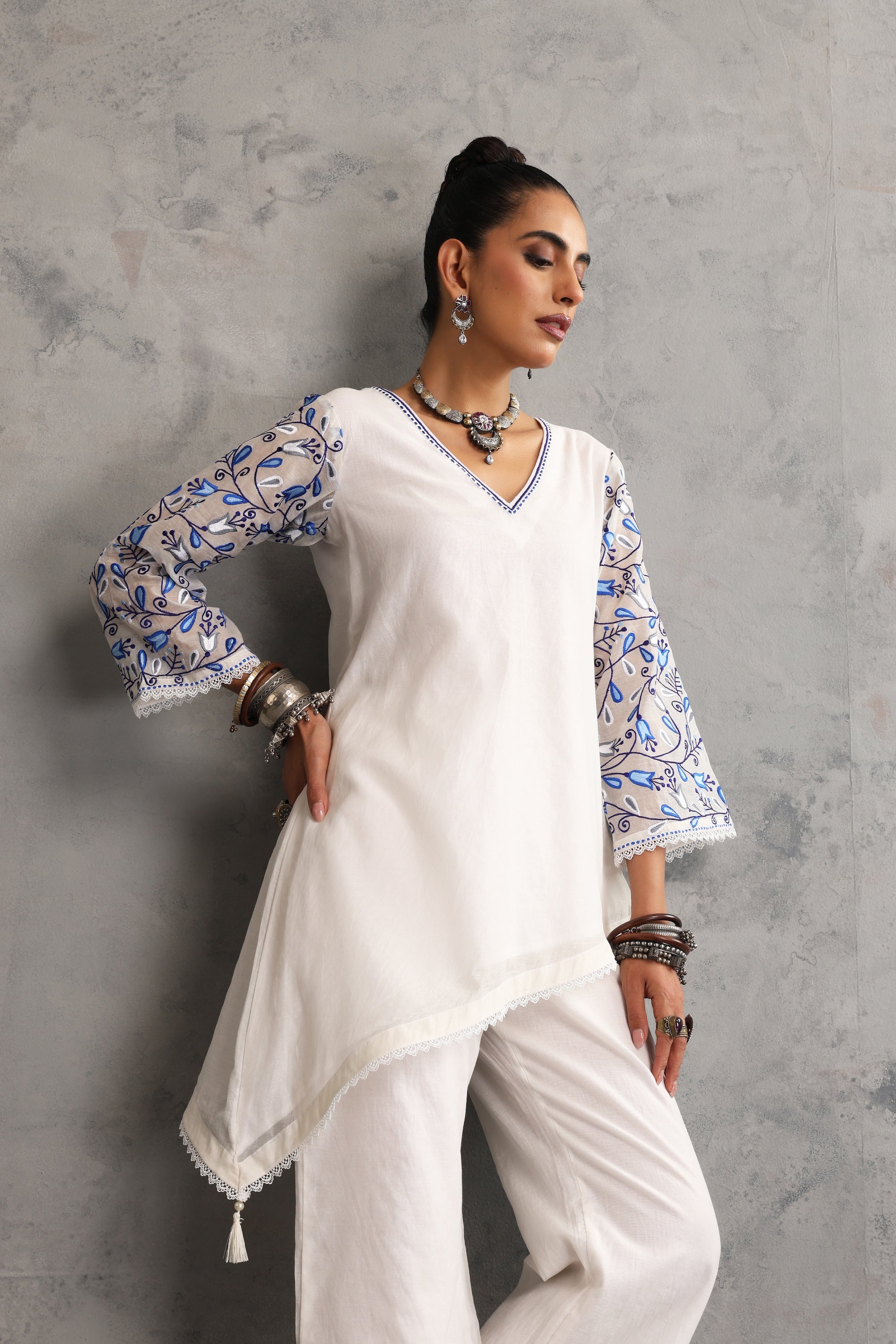 Iksha White Embroidered Co-ord Set