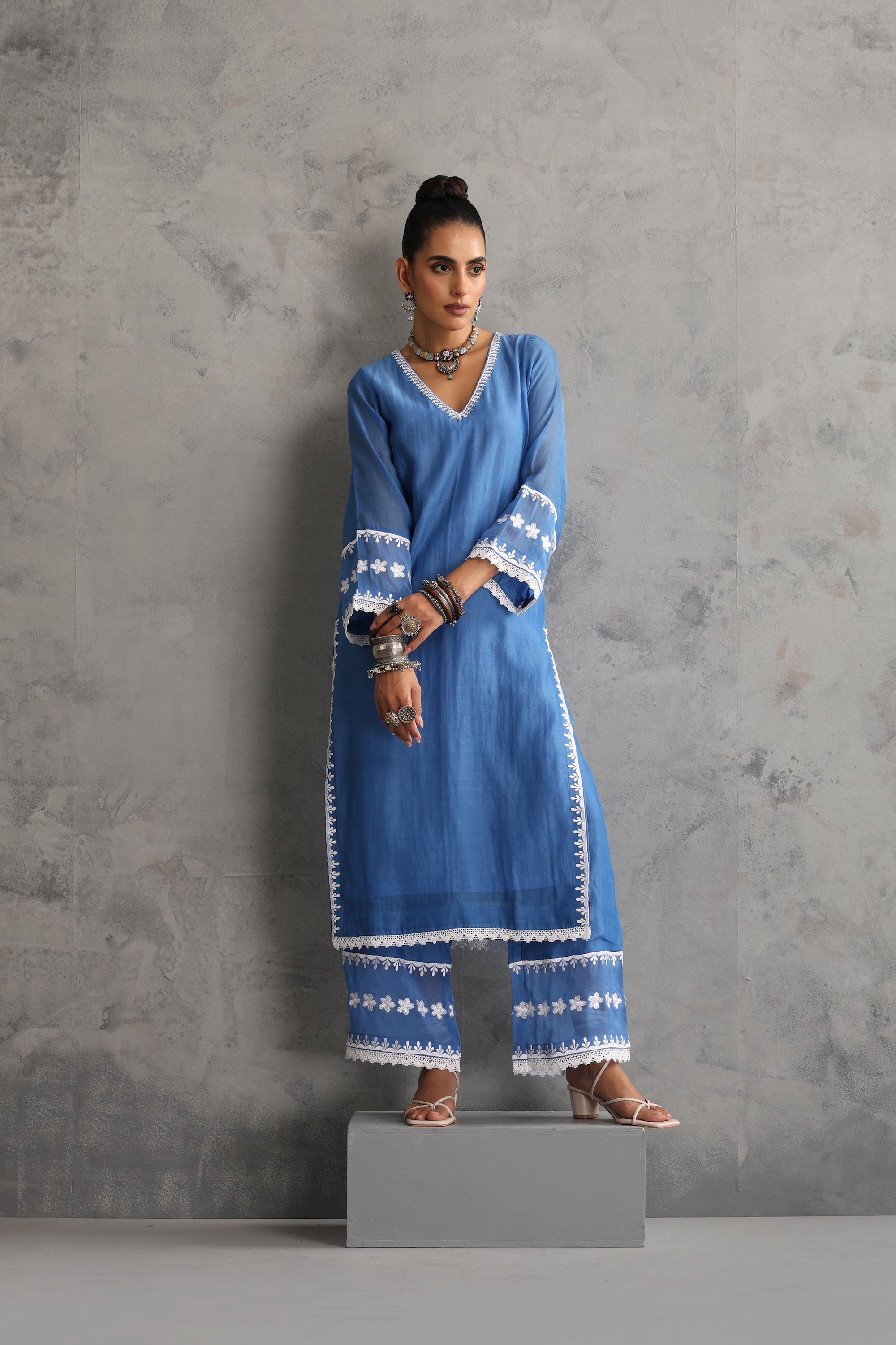 Becca Azure Blue Embroidered Kurta Set with Dupatta