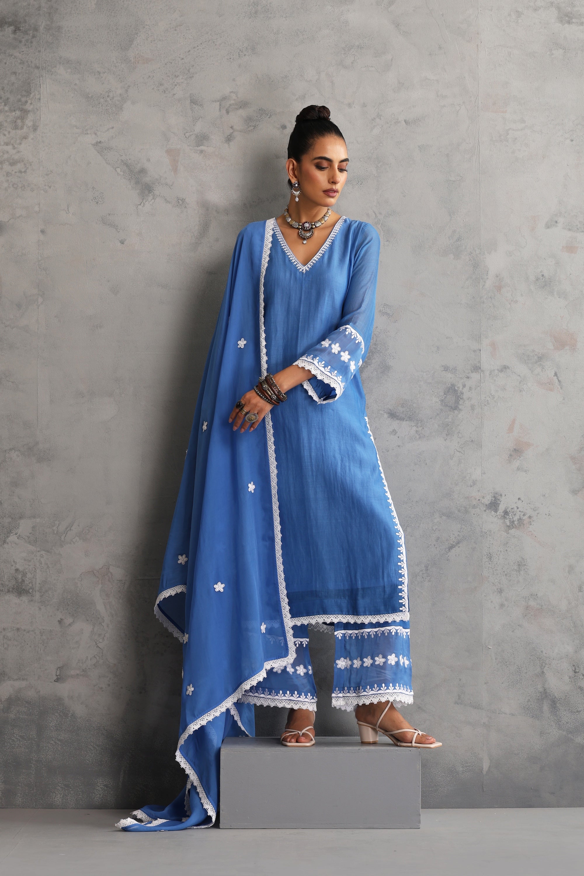 Becca Azure Blue Embroidered Kurta Set with Dupatta