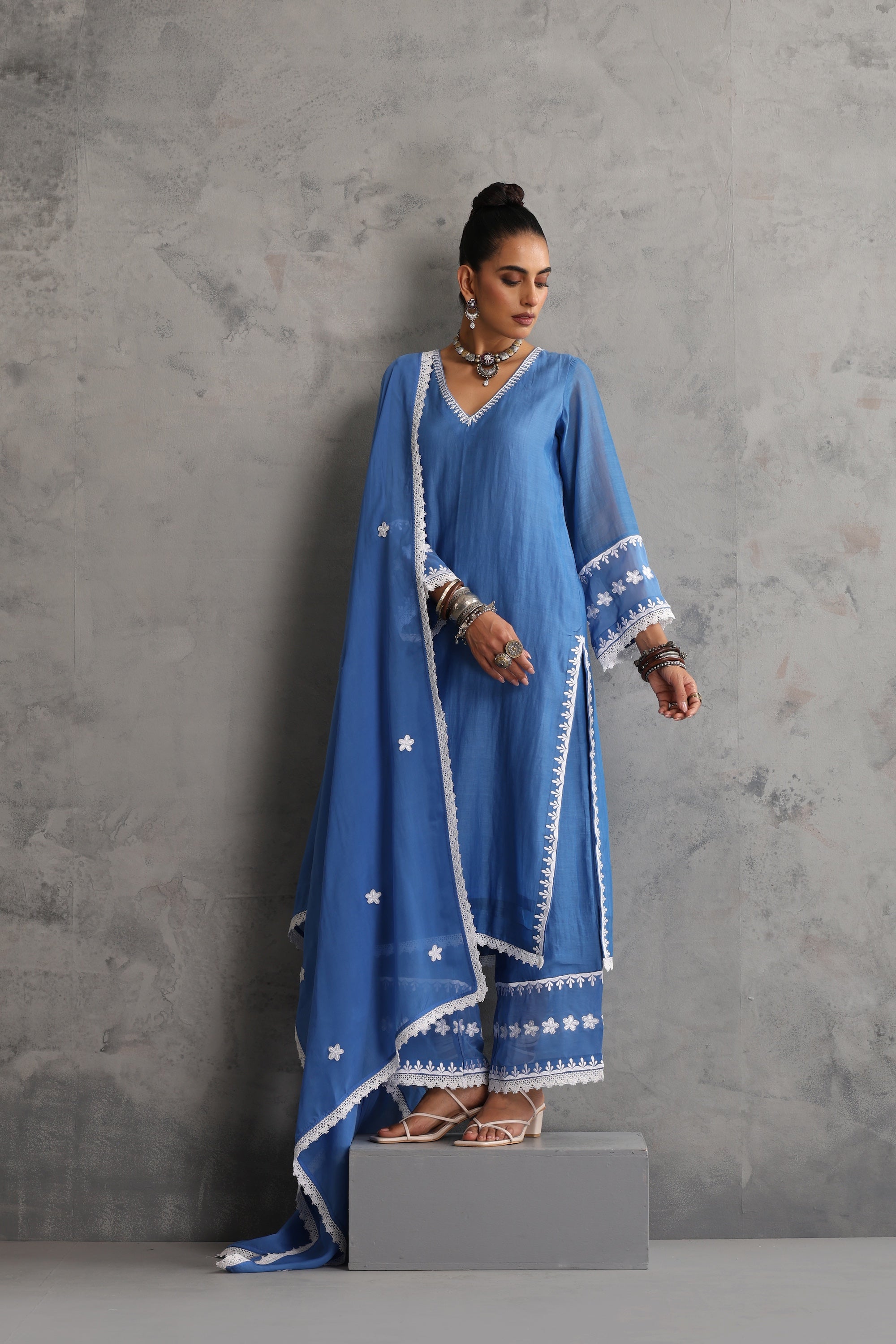 Becca Azure Blue Embroidered Kurta Set with Dupatta