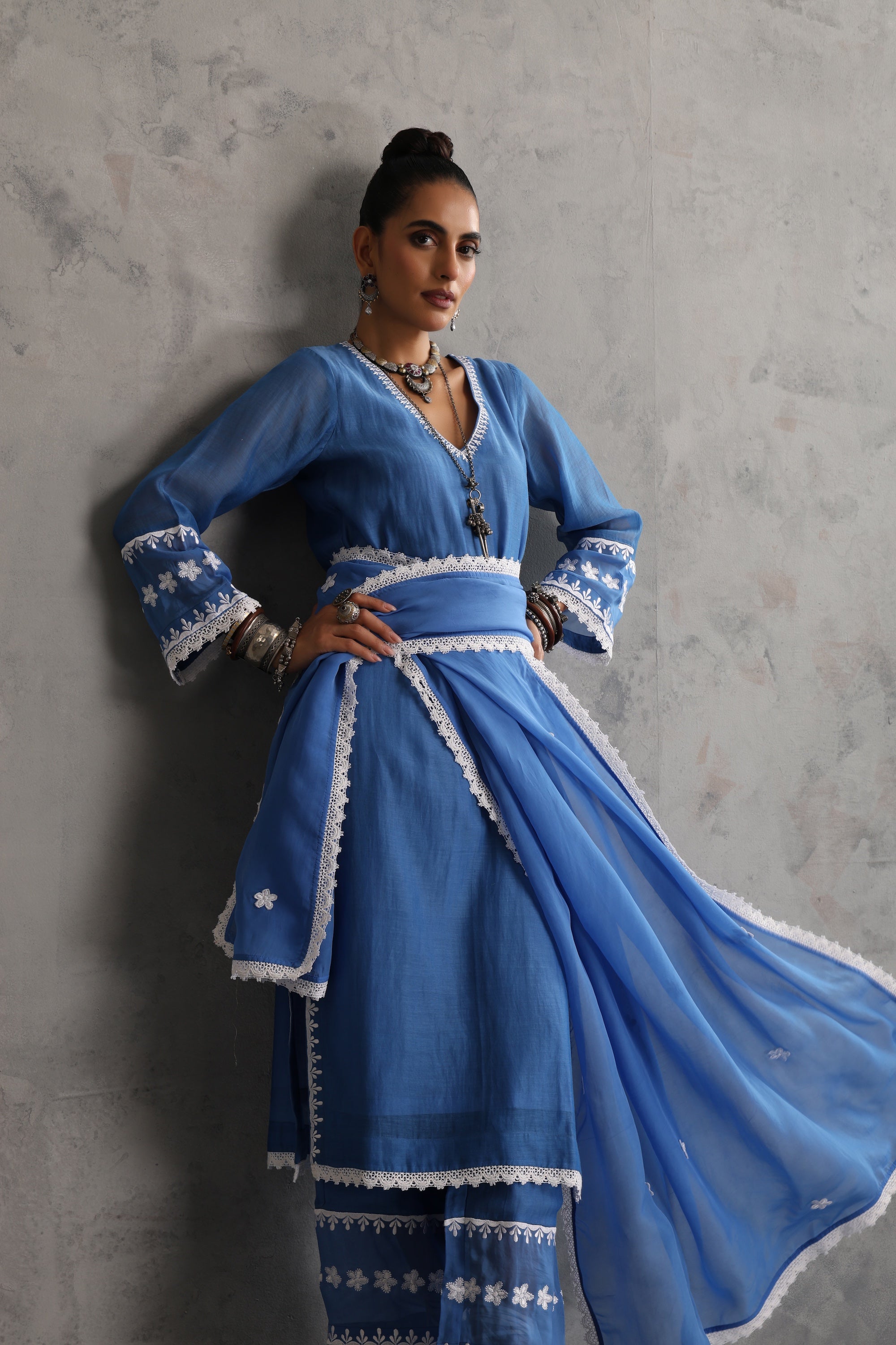 Becca Azure Blue Embroidered Kurta Set with Dupatta
