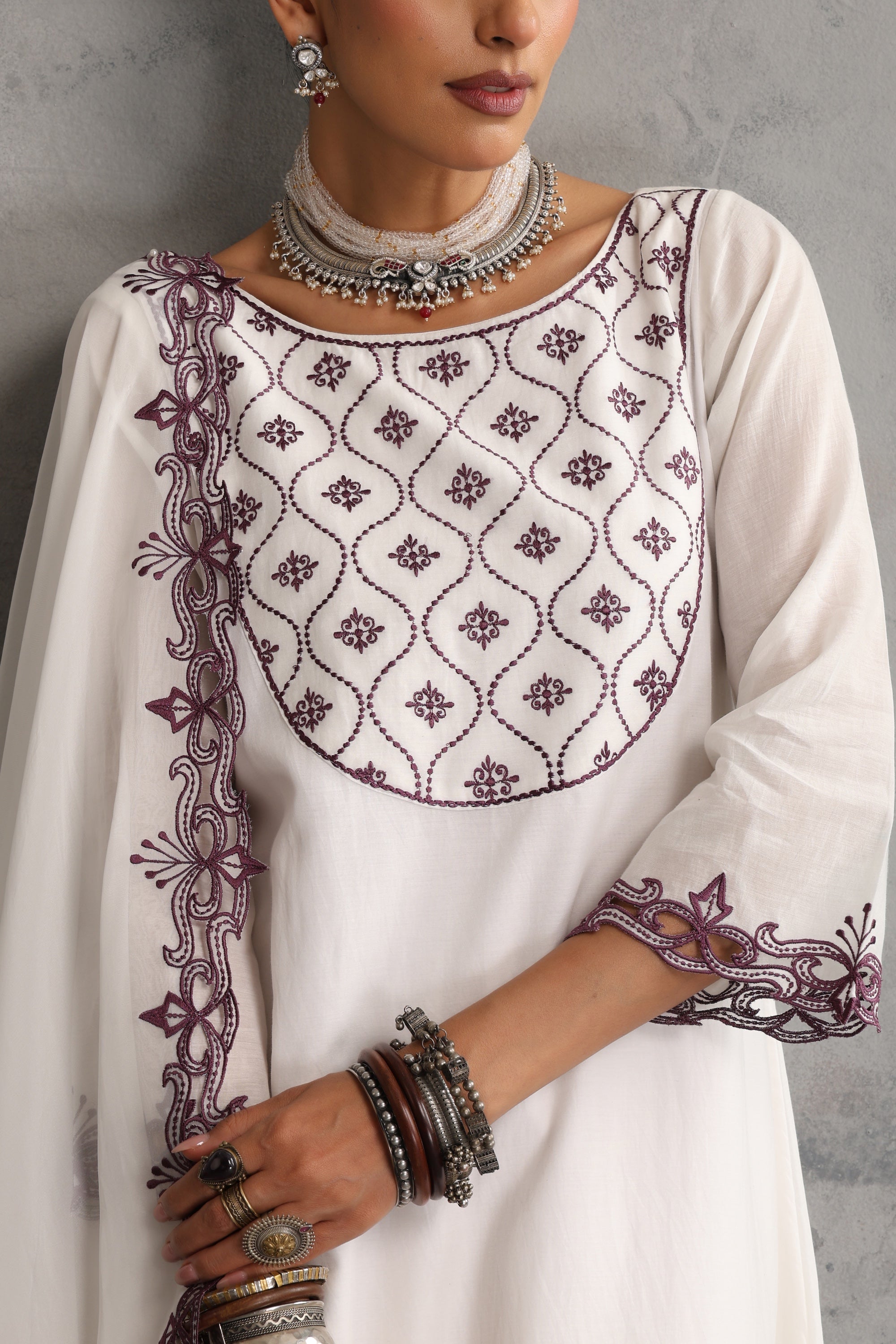 Sakshita White Embroidered Kurta Set with Dupatta