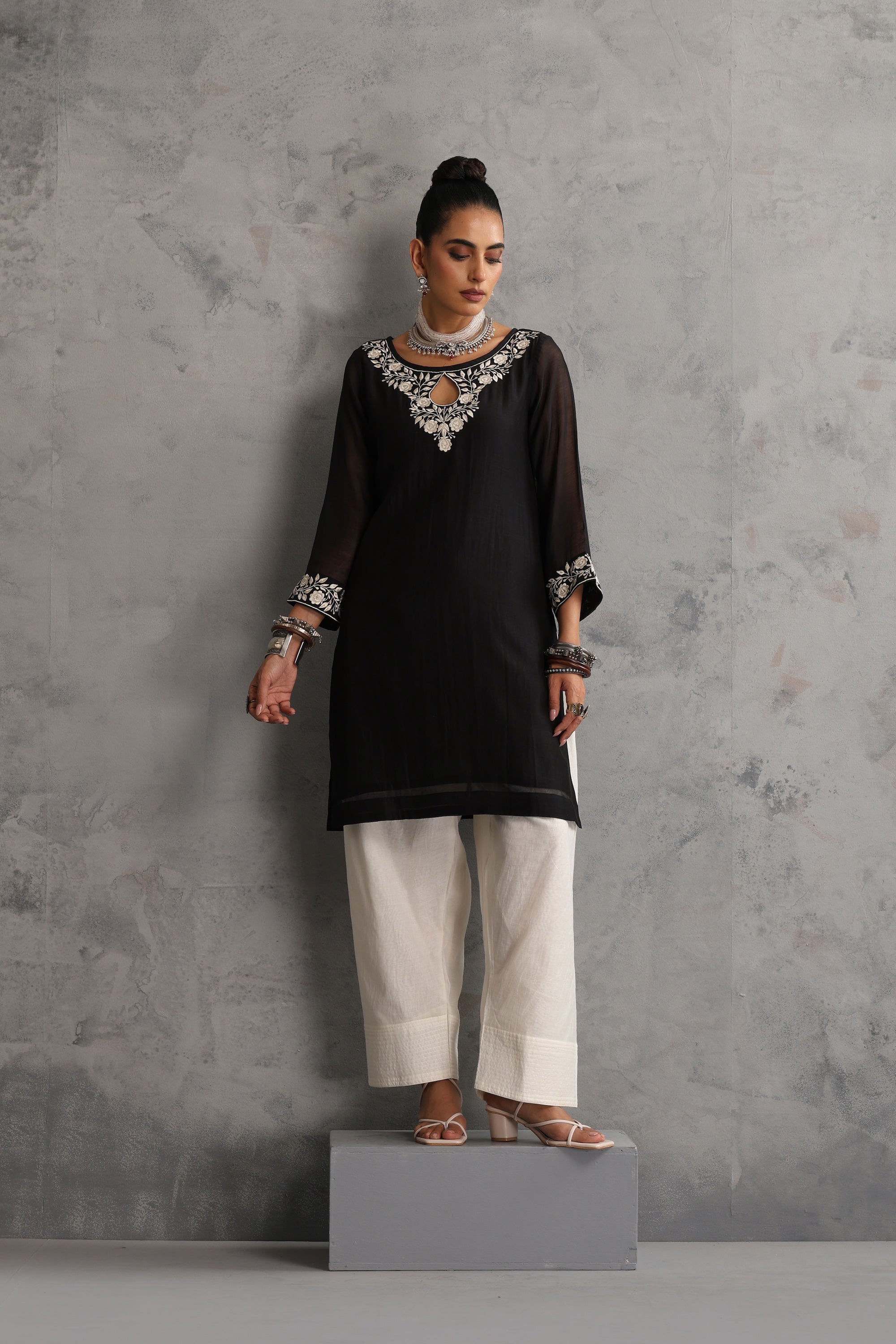 Eshayra Black Embroidered Kurta Set with Dupatta