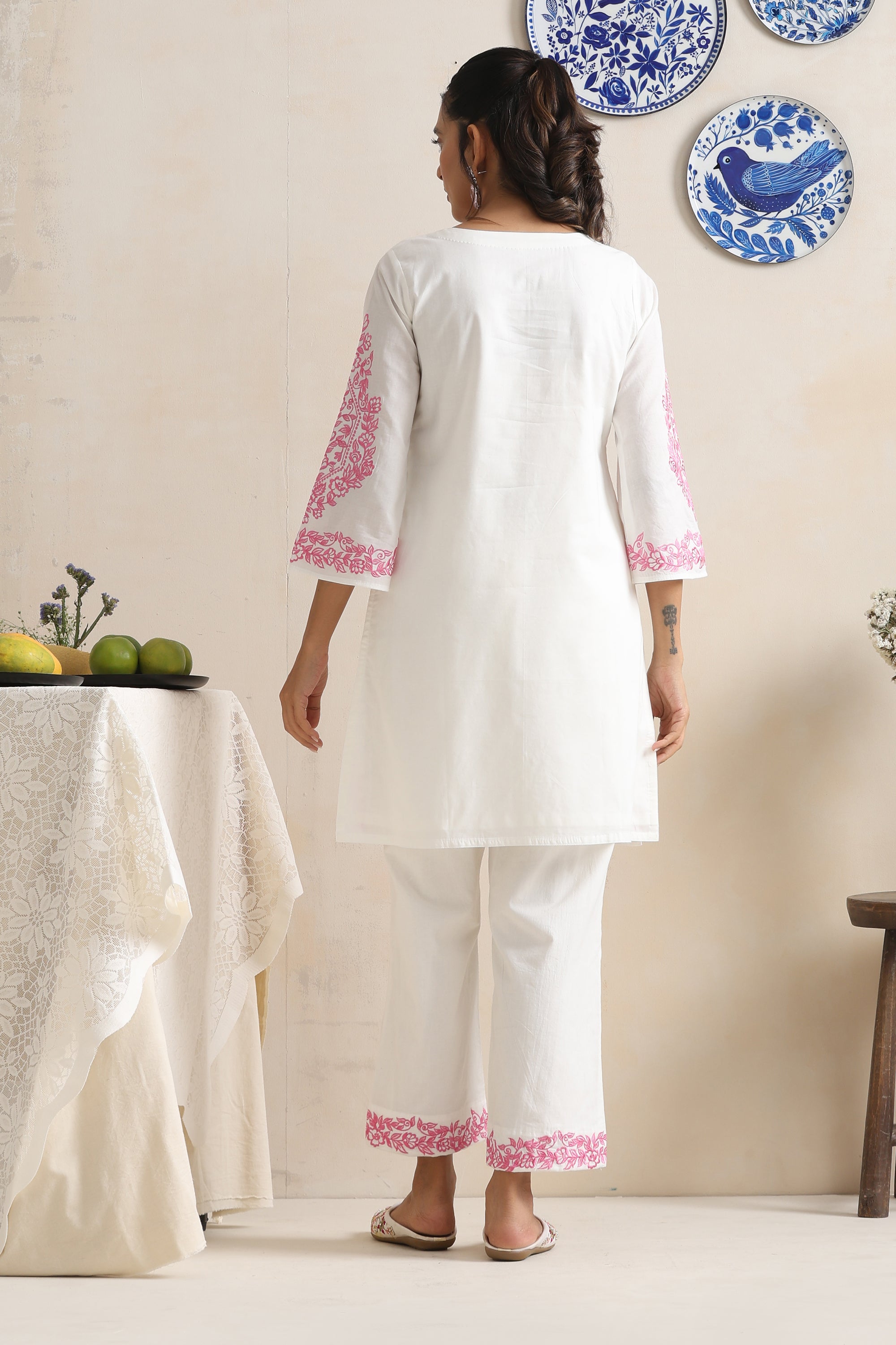 Gabrielle White & Pink Embroidered Kurta Set