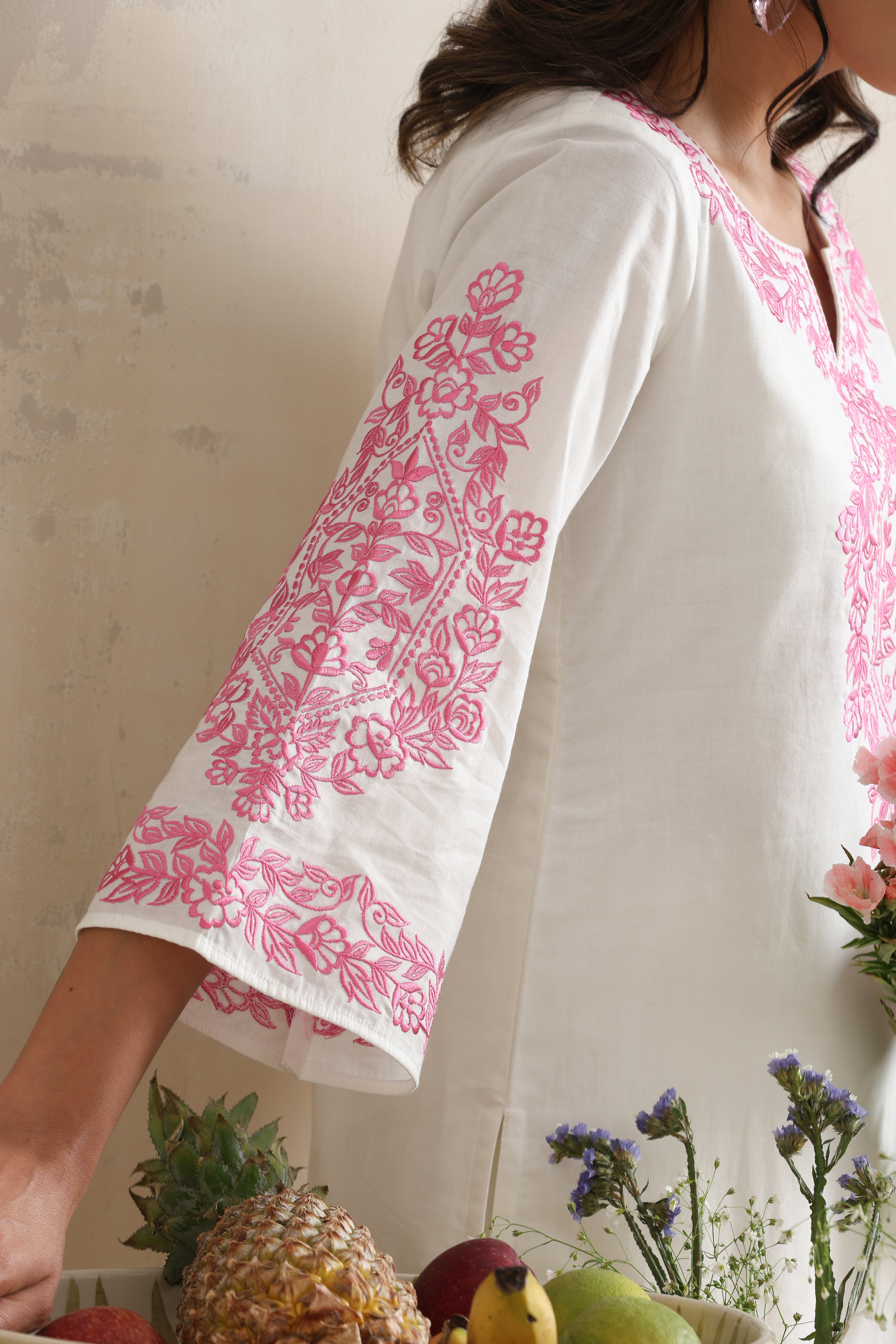 Gabrielle White & Pink Embroidered Kurta Set