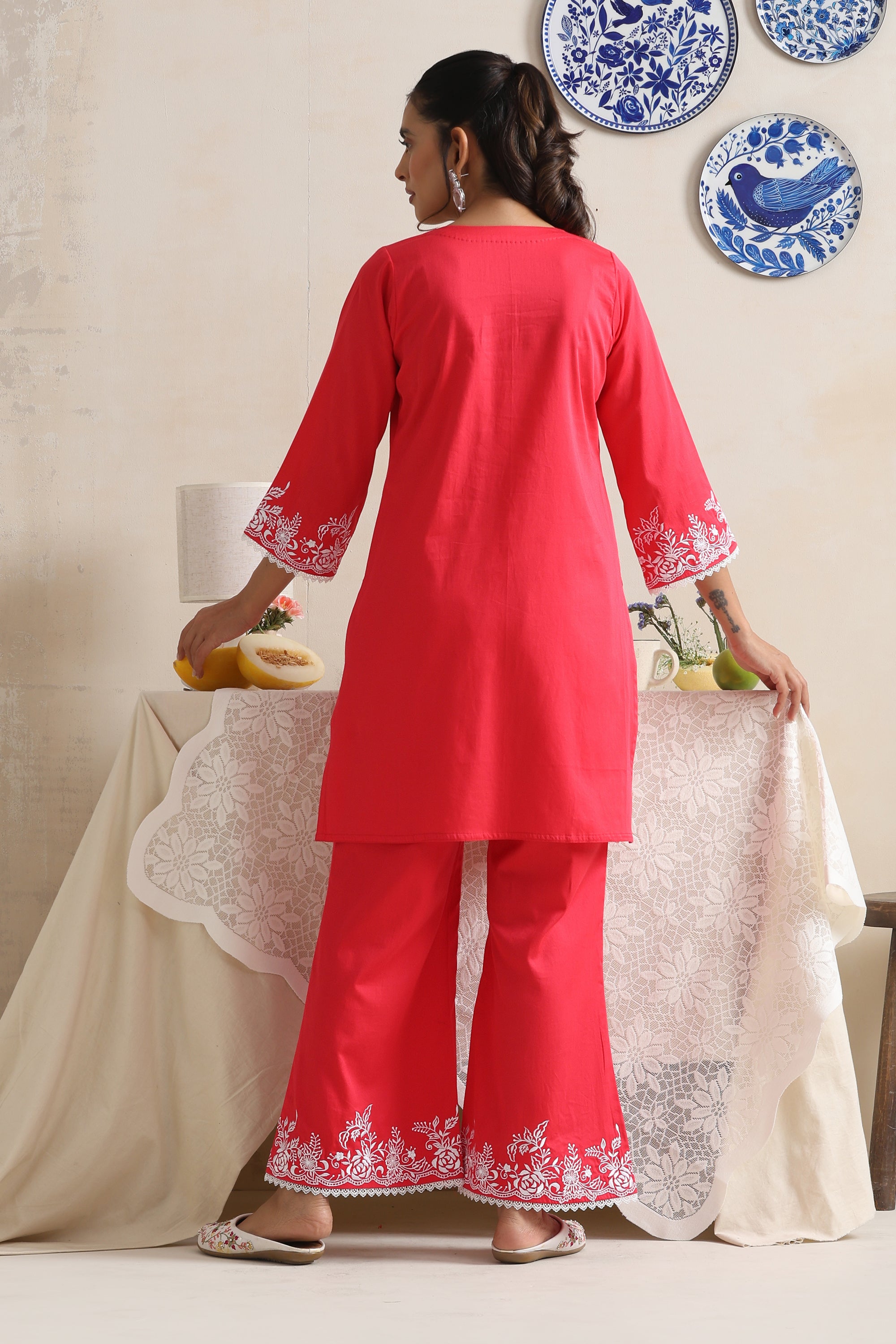Reine Red Embroidered Kurta Set