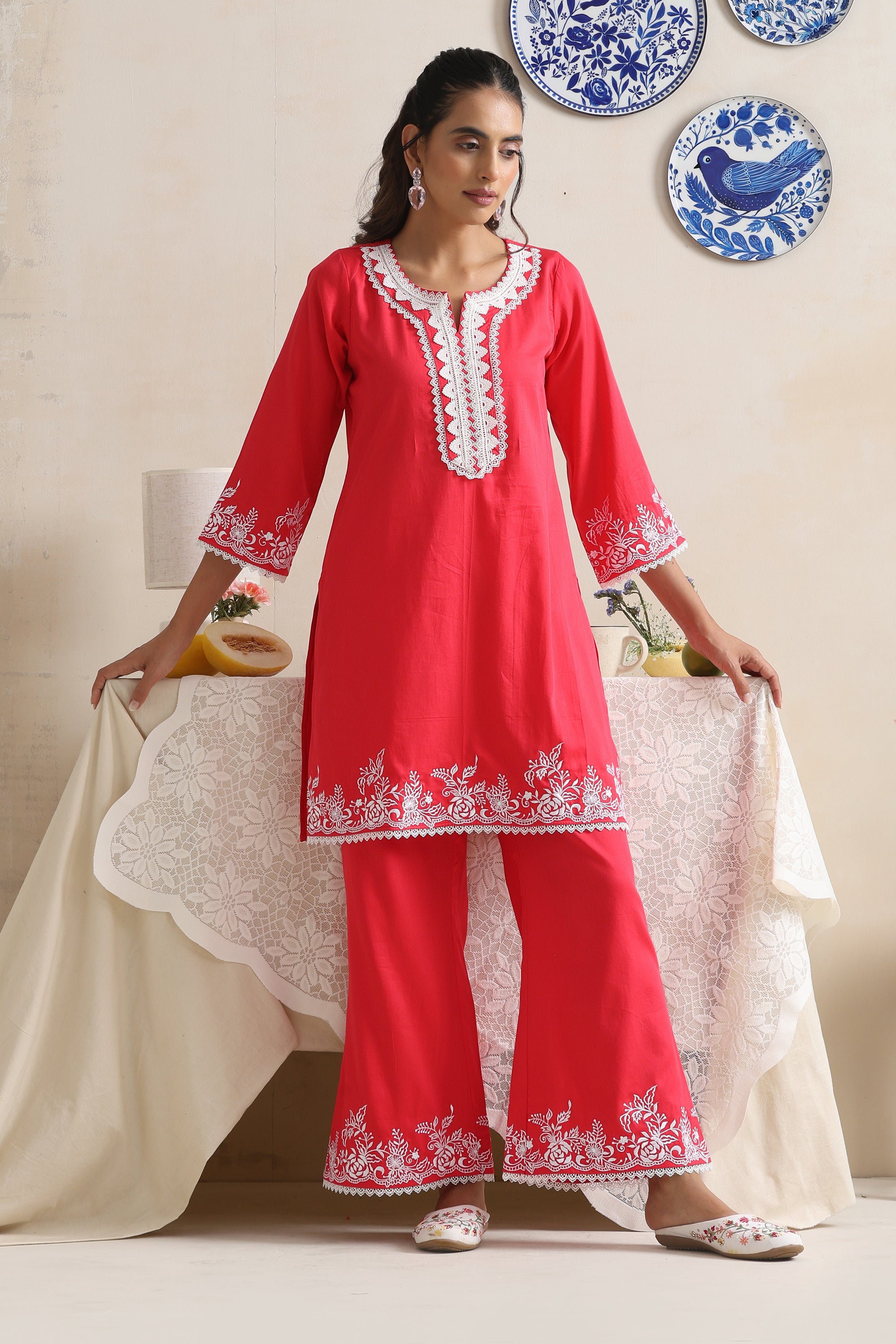 Reine Red Embroidered Kurta Set