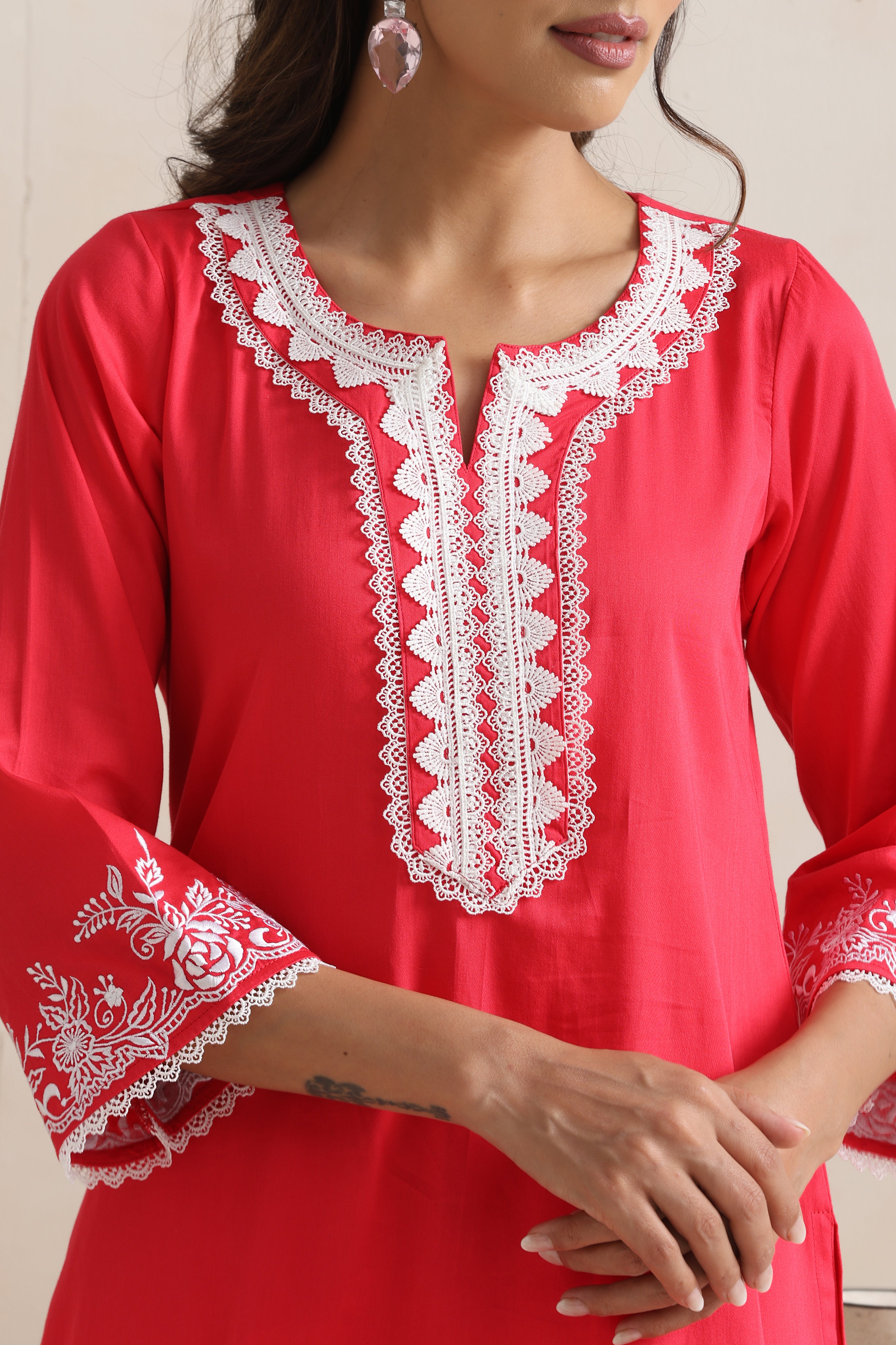 Reine Red Embroidered Kurta Set