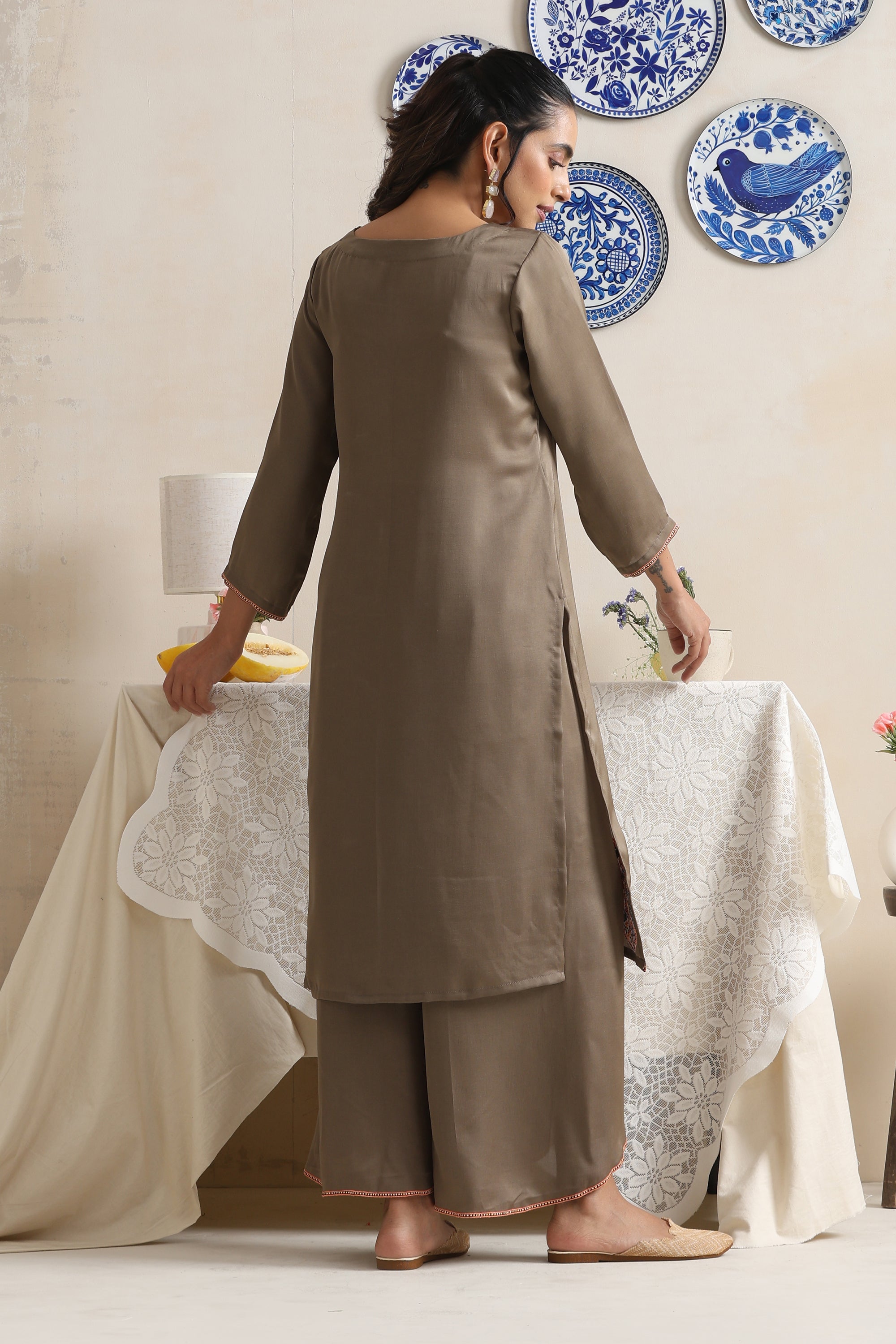 Georgia Olive Embroidered Kurta Set