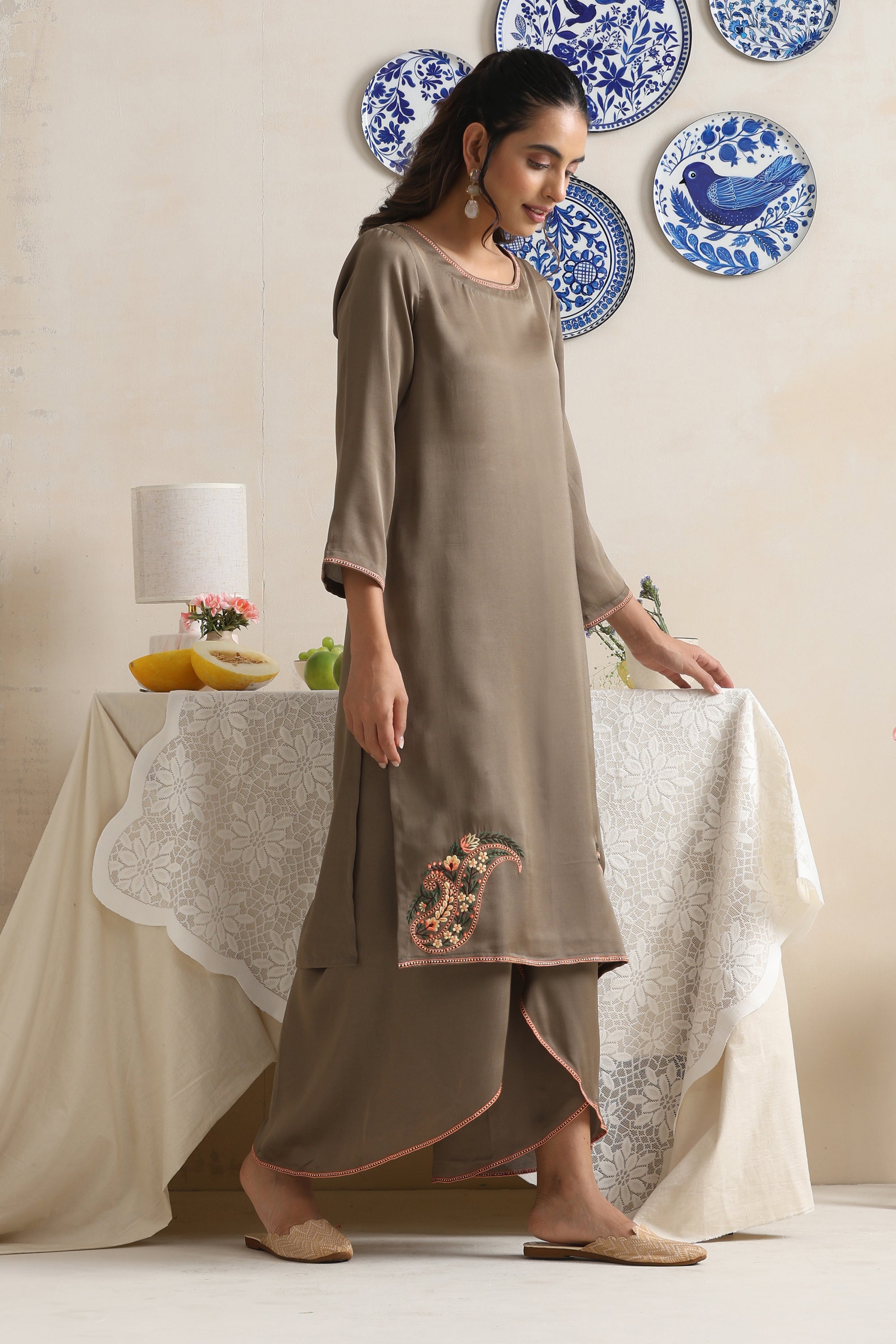 Georgia Olive Embroidered Kurta Set