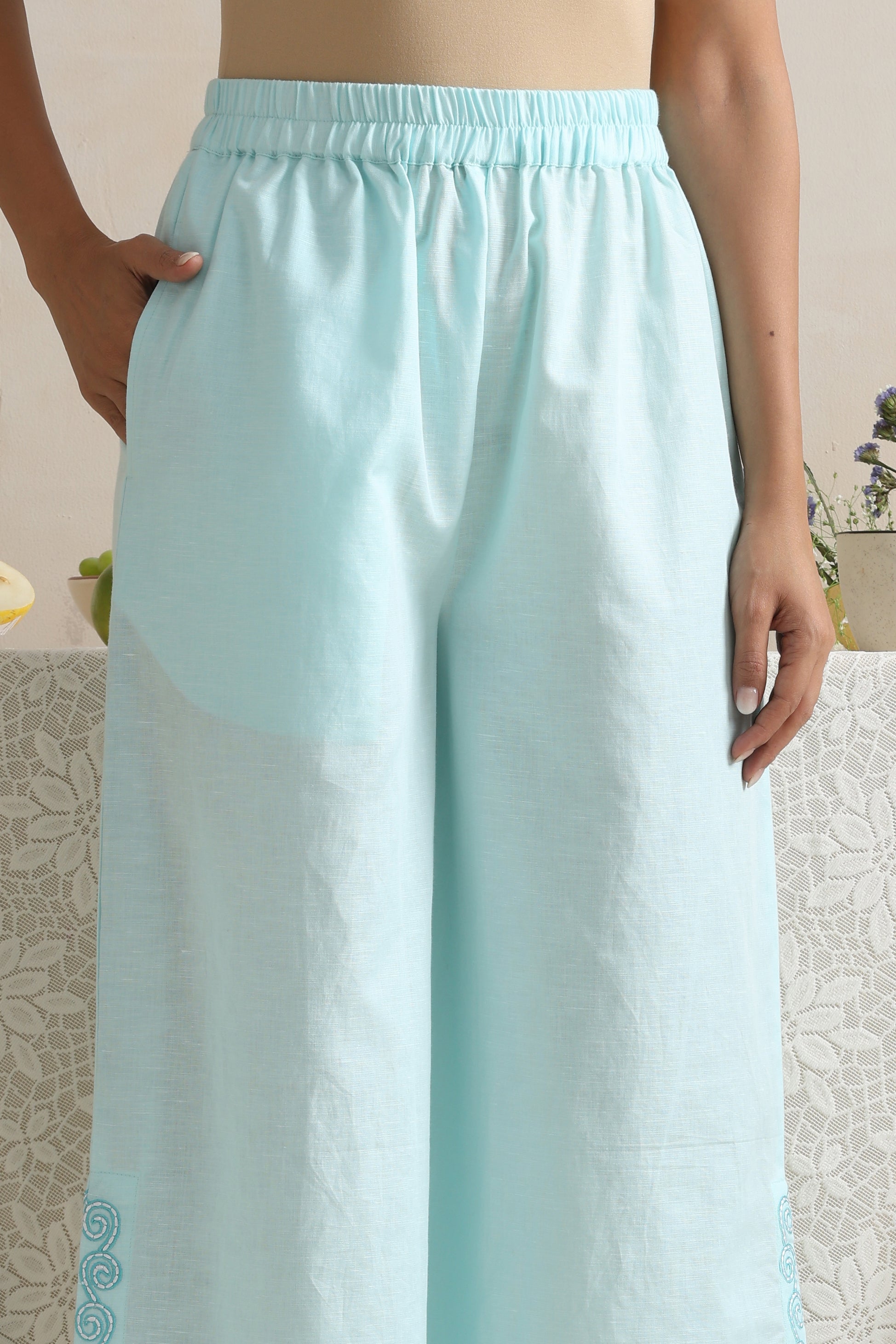 Ivory Blue Embroidered Co-ord Set