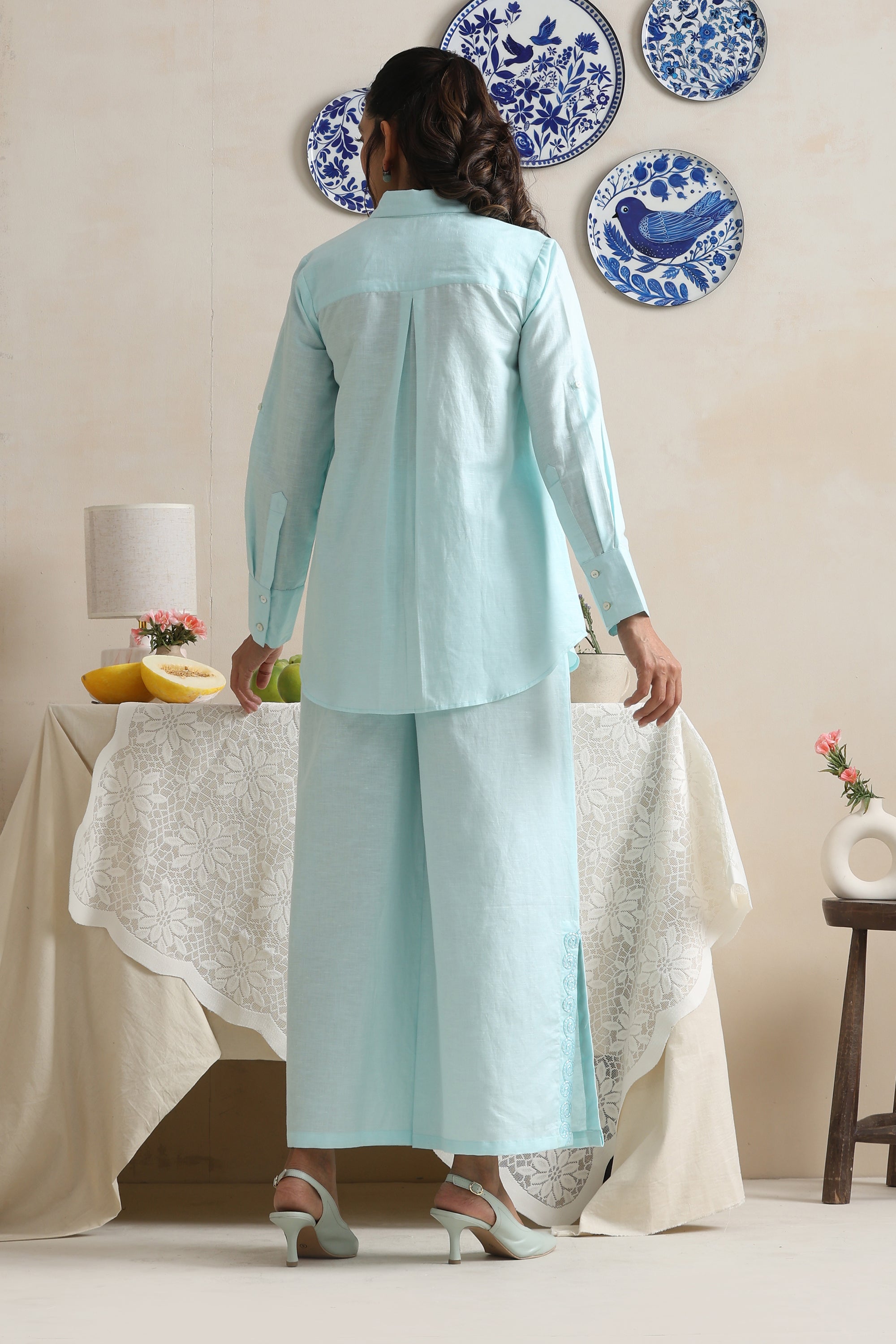 Ivory Blue Embroidered Co-ord Set