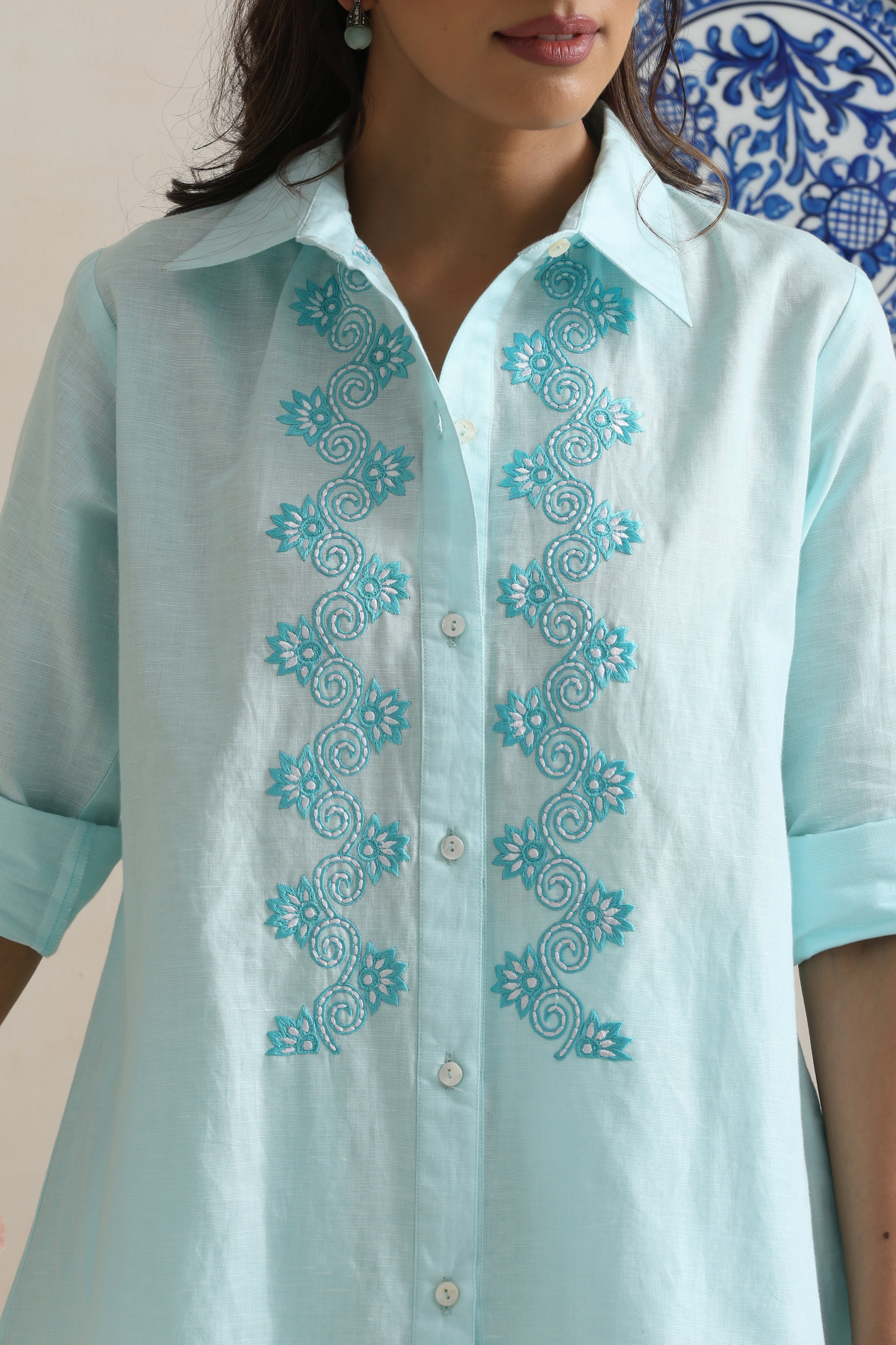 Ivory Blue Embroidered Co-ord Set