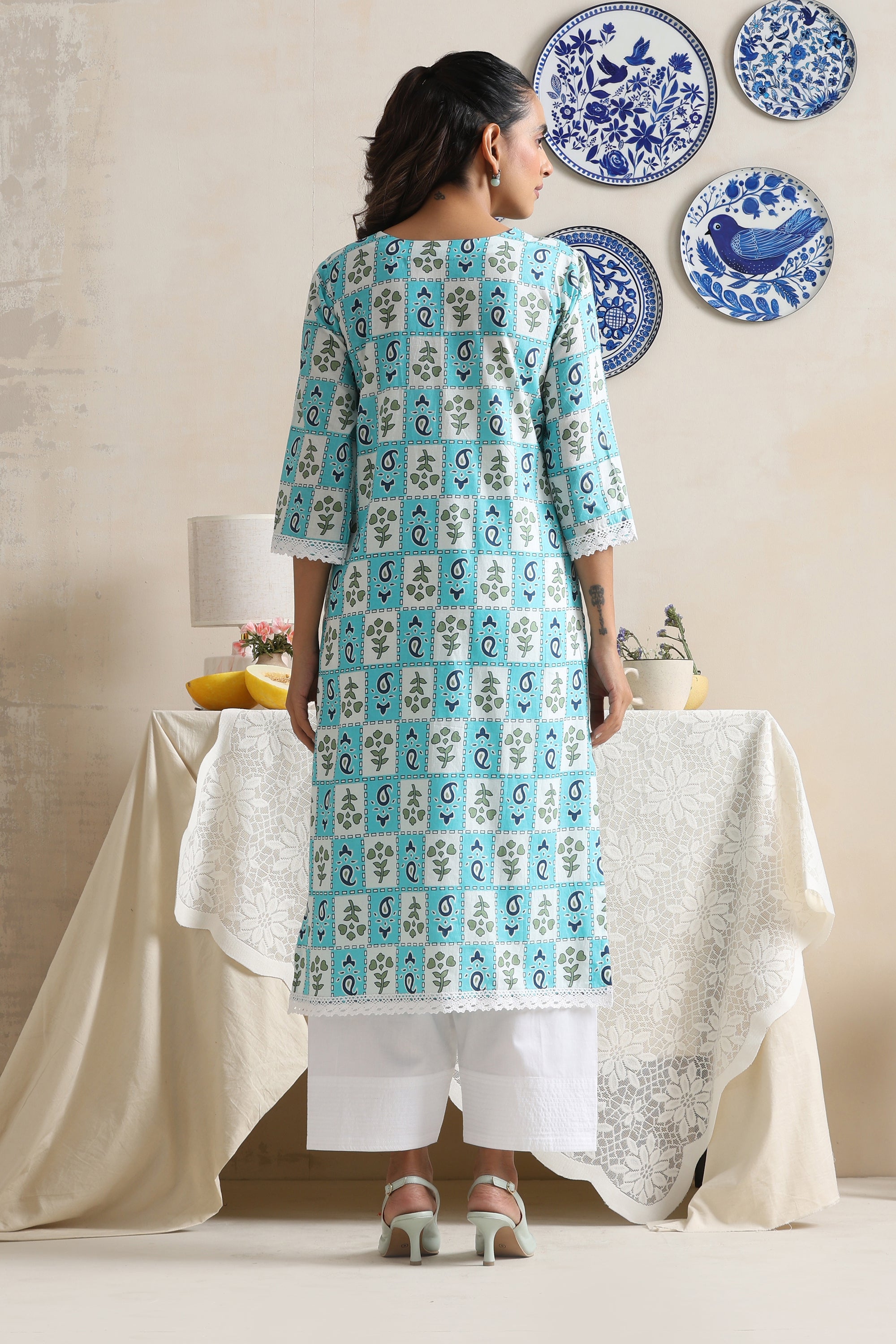 Lilly Blue Handblock Kurta Set