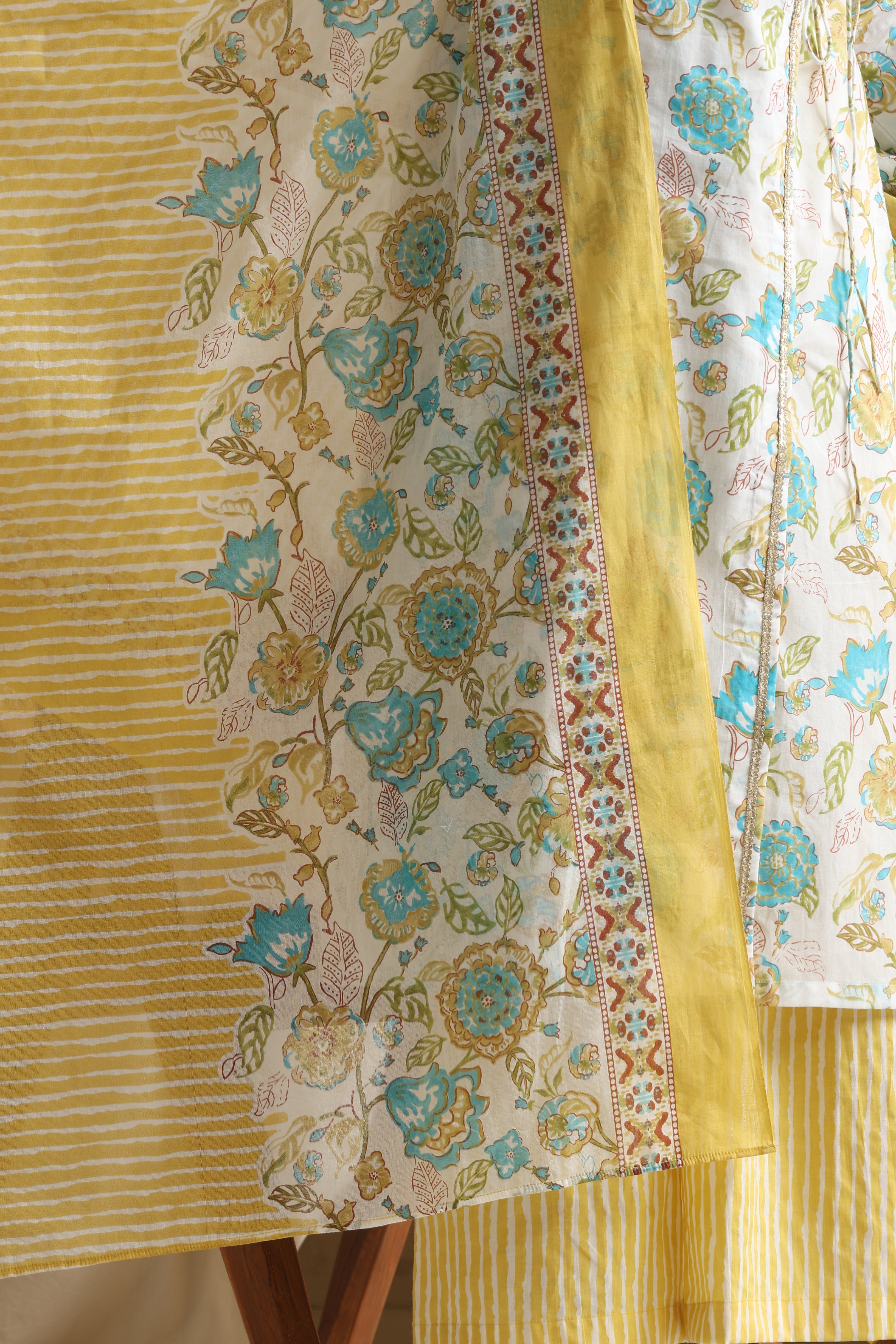 Arden White Floral Angrakha Kurta Set with Dupatta