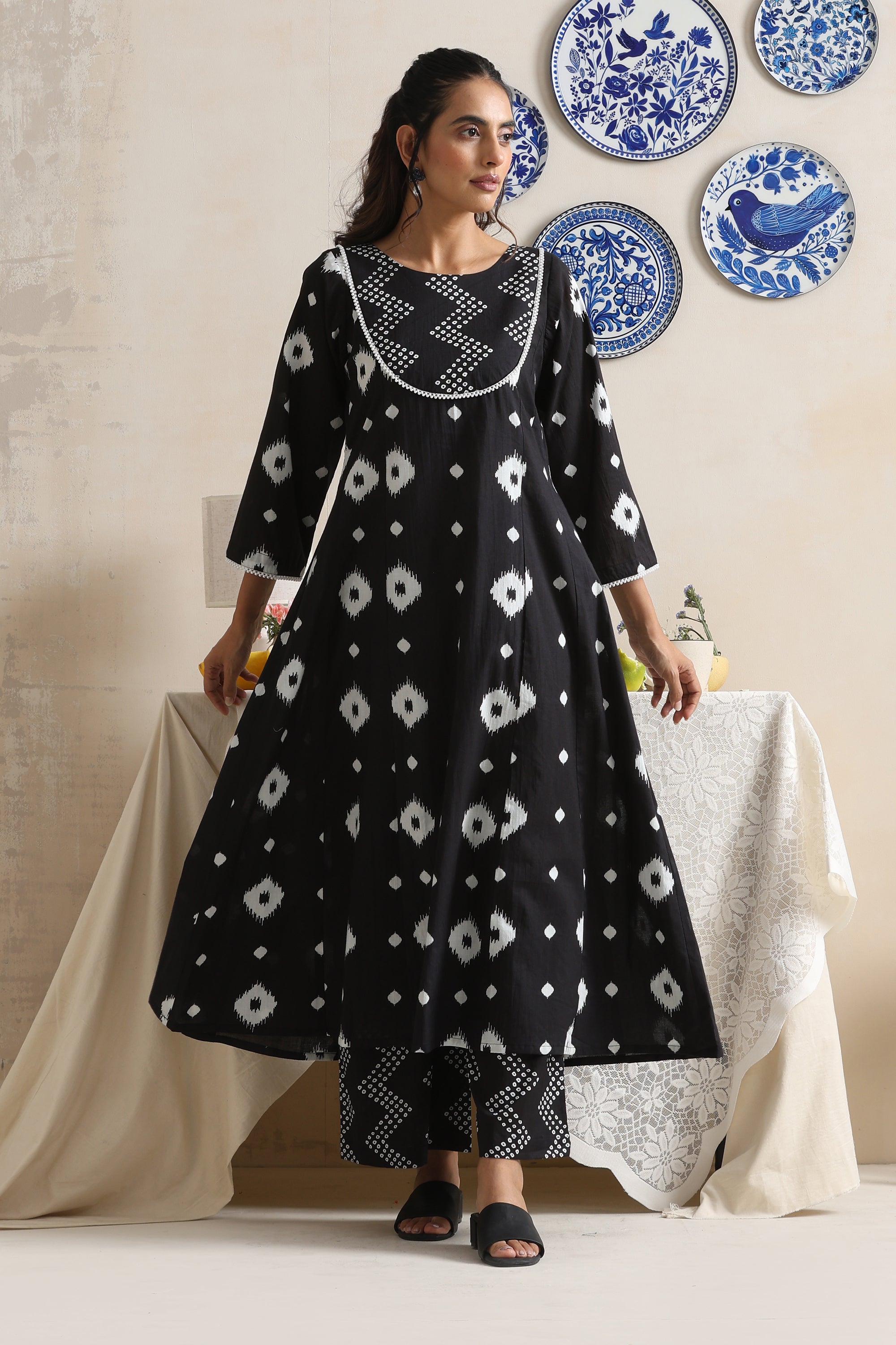 Thea Black Bandhej Anarkali Set with Dupatta