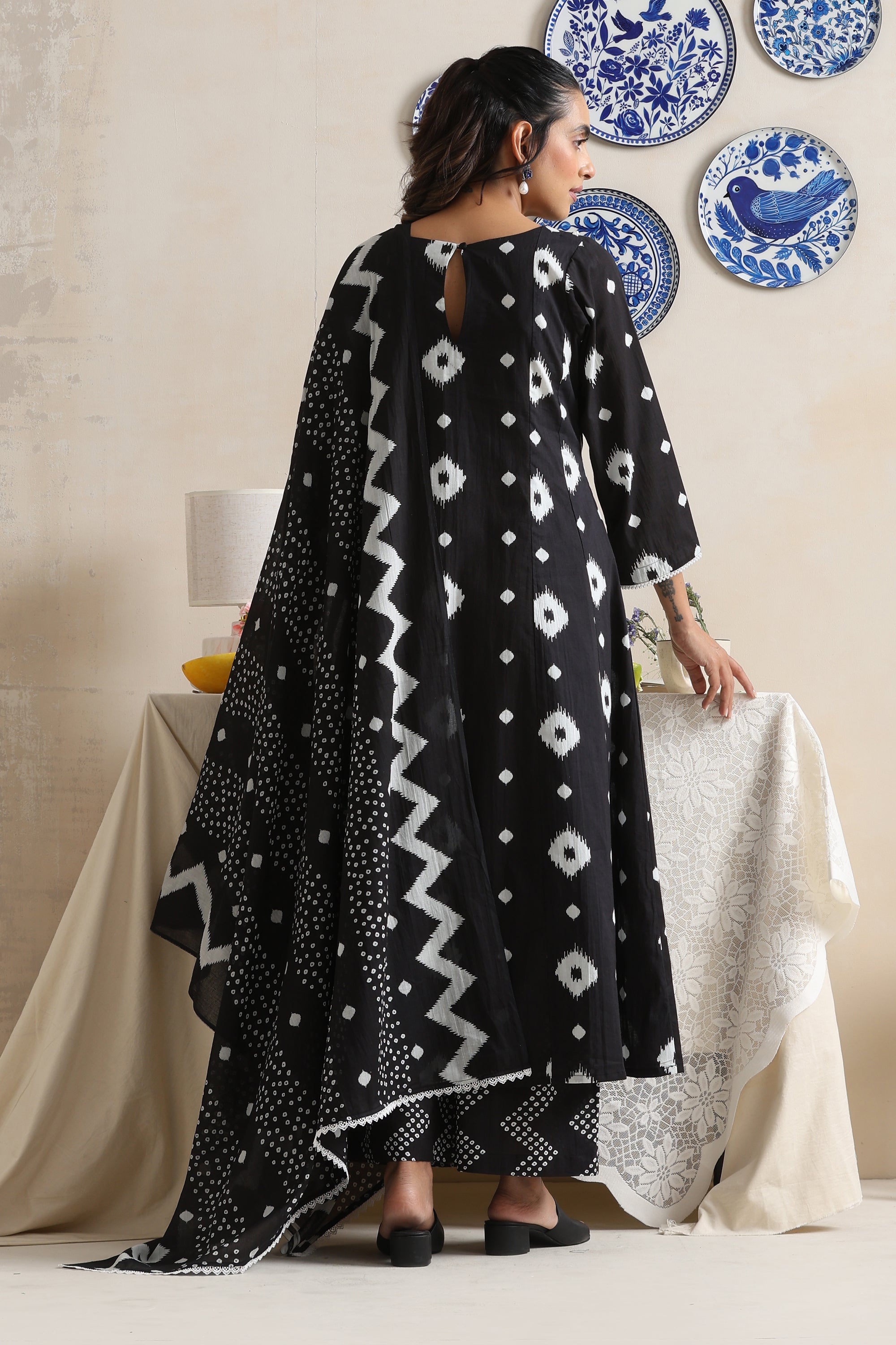 Thea Black Bandhej Anarkali Set with Dupatta