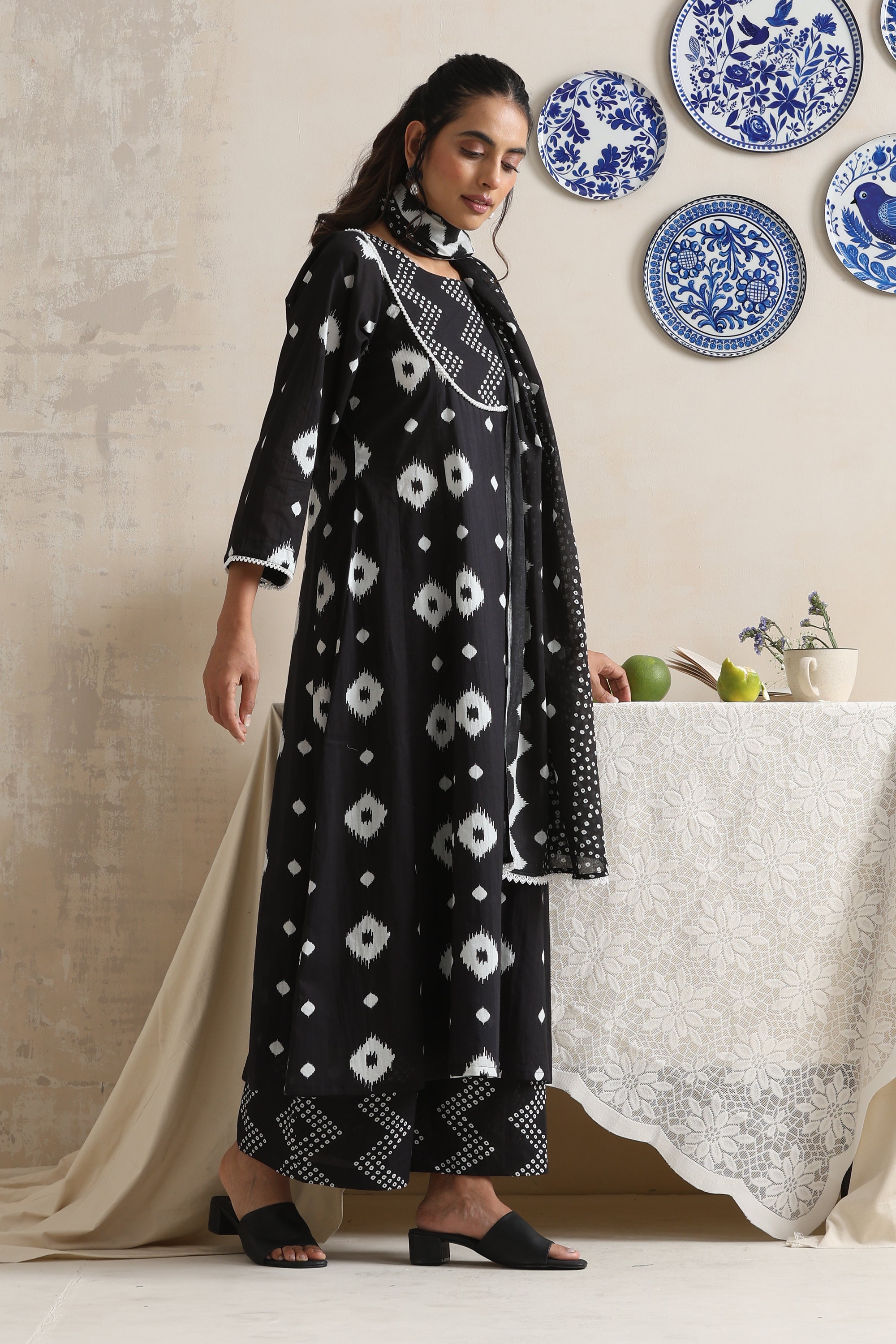 Thea Black Bandhej Anarkali Set with Dupatta