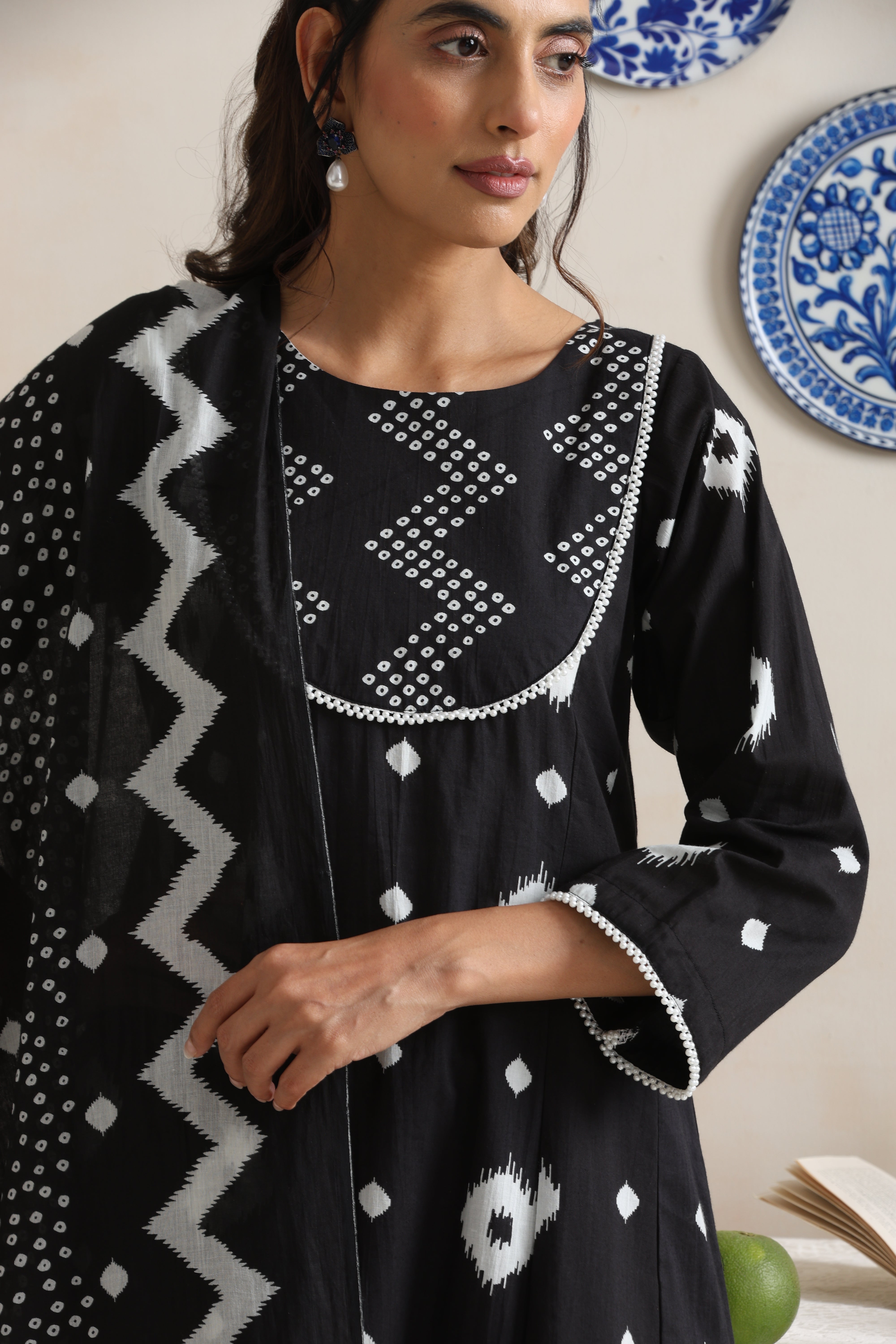 Thea Black Bandhej Anarkali Set with Dupatta