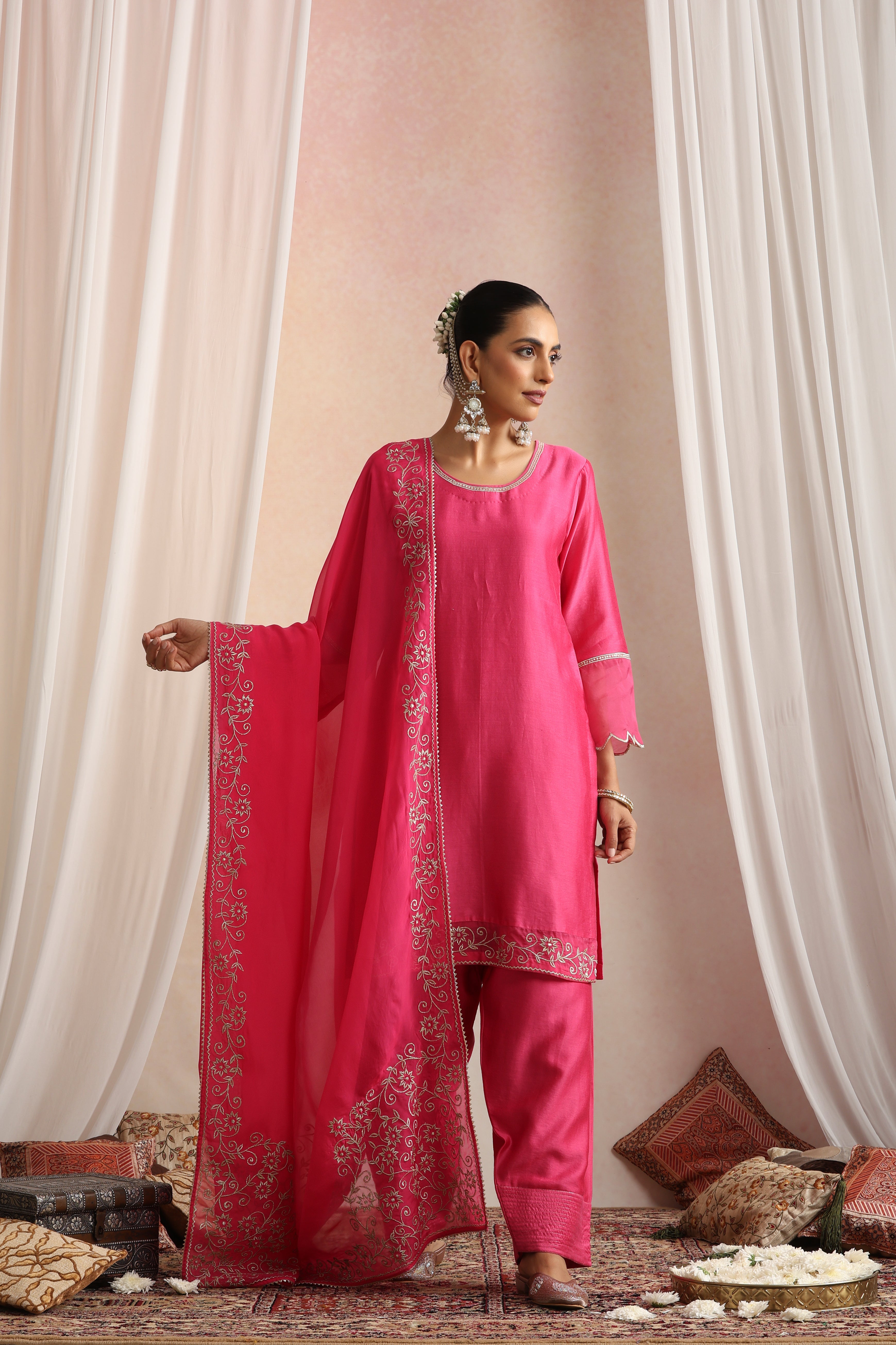 Khwaab Magenta Embroidered Kurta Set with Dupatta