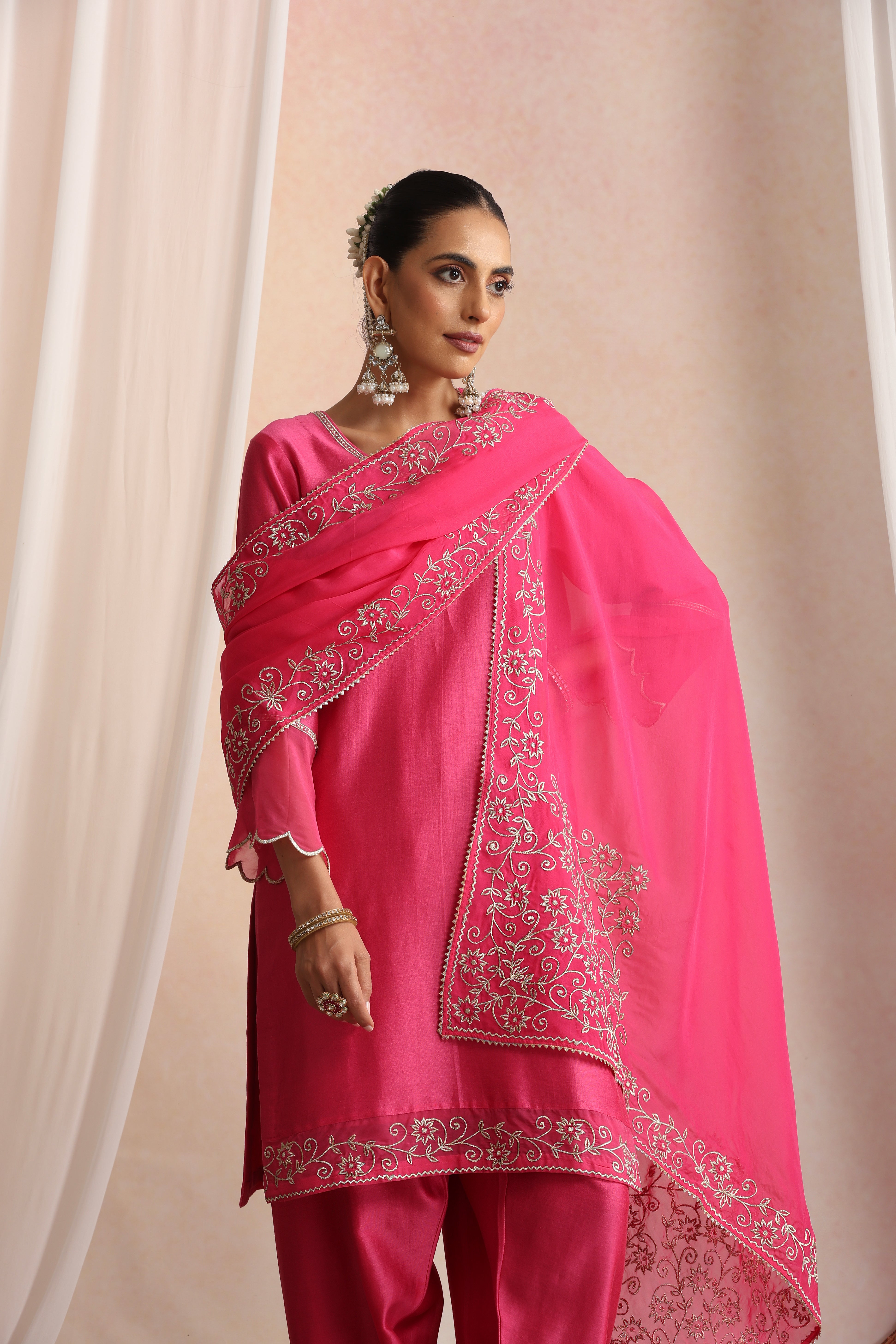 Khwaab Magenta Embroidered Kurta Set with Dupatta