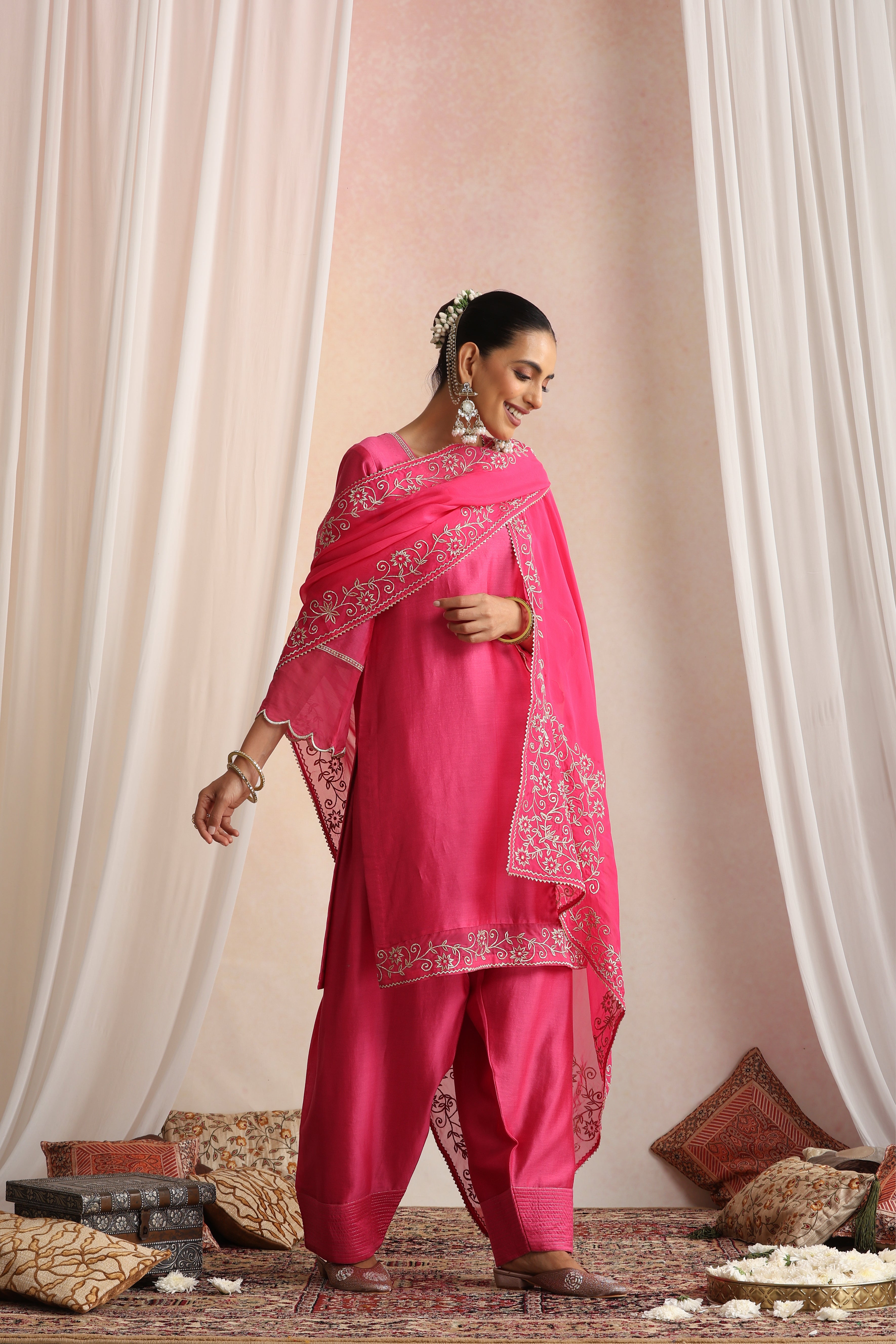 Khwaab Magenta Embroidered Kurta Set with Dupatta