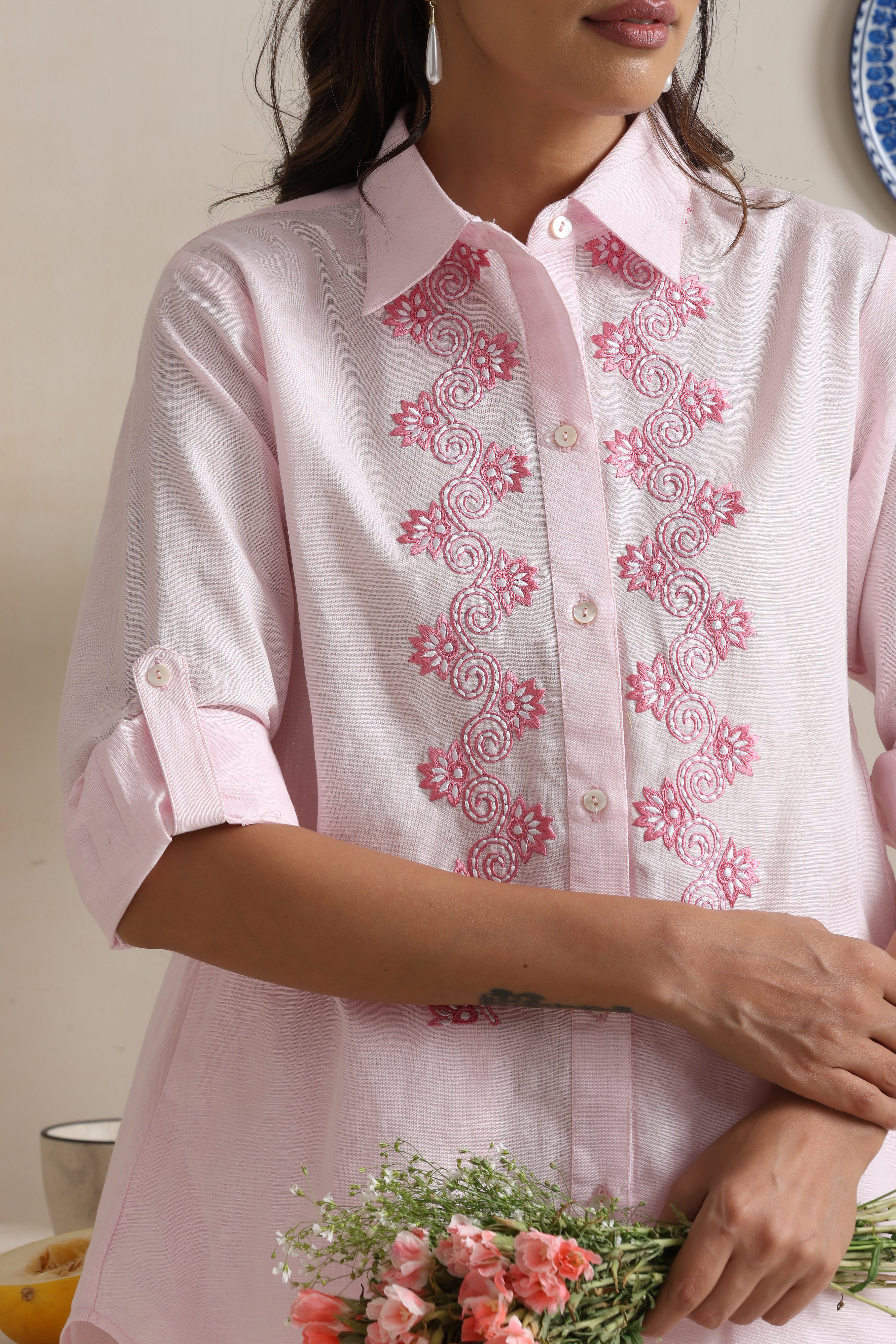 Ivory Pink Embroidered Co-ord Set
