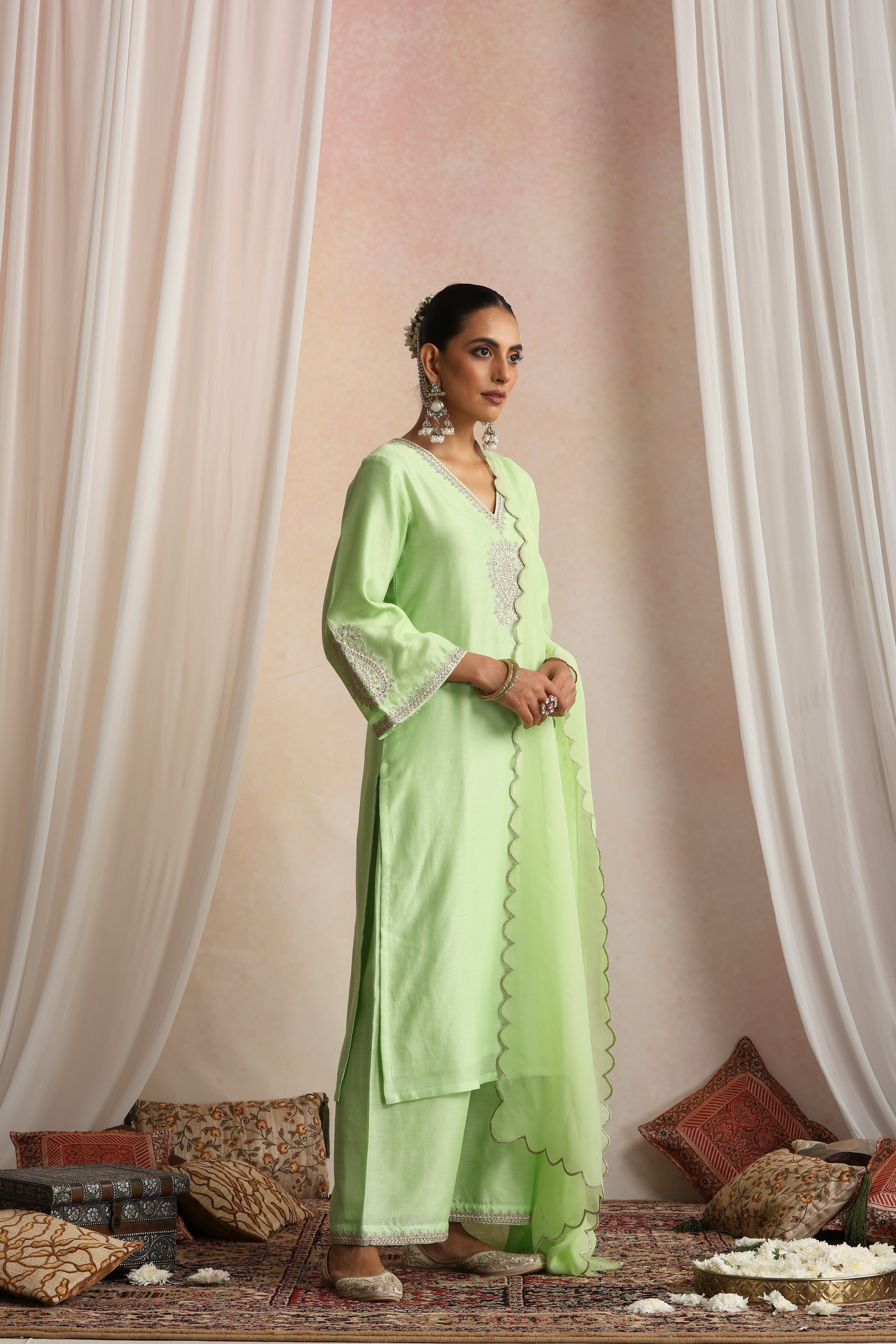 Kashish Pastel Green Embroidered Kurta Set with Dupatta