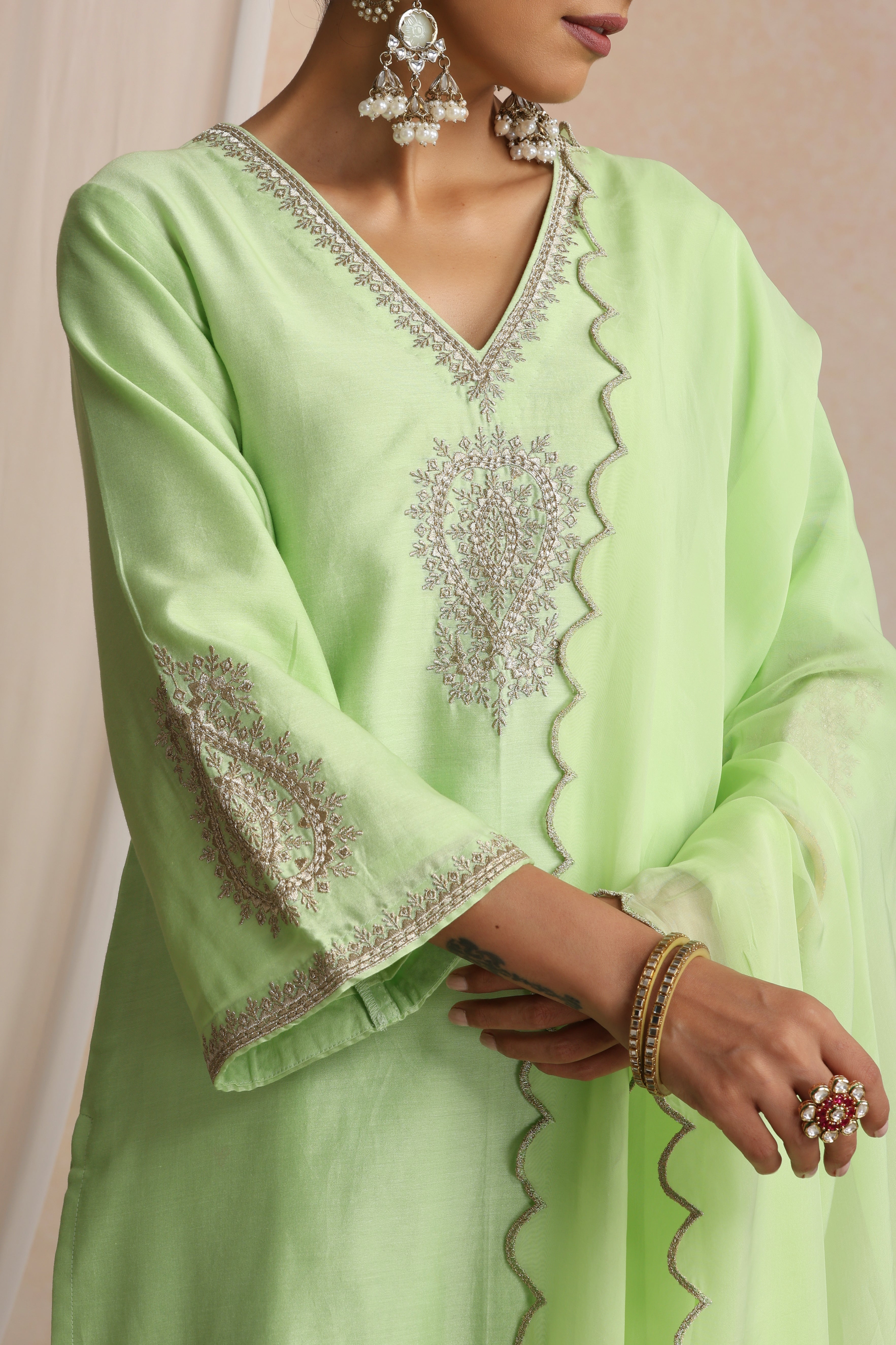 Kashish Pastel Green Embroidered Kurta Set with Dupatta