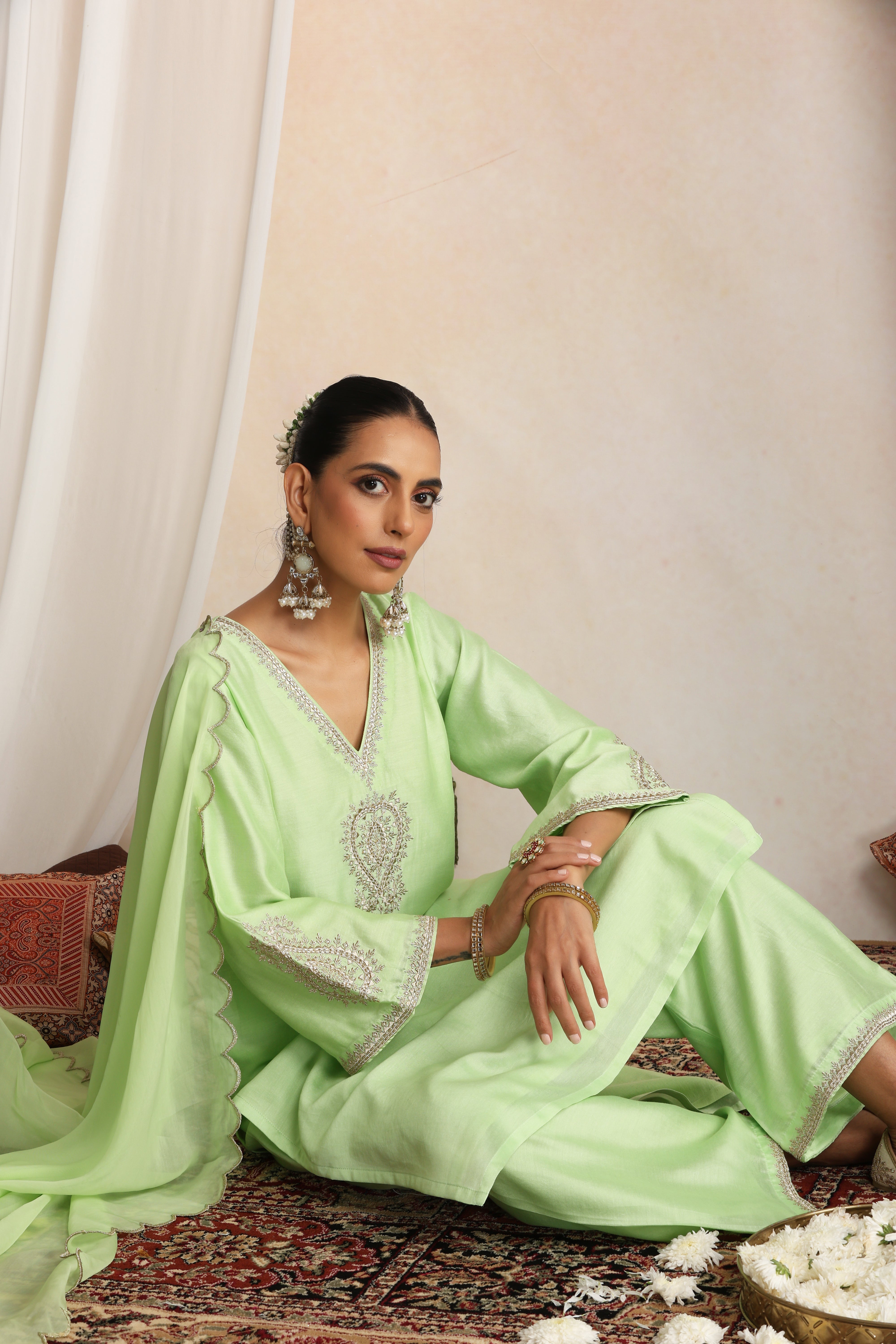 Kashish Pastel Green Embroidered Kurta Set with Dupatta