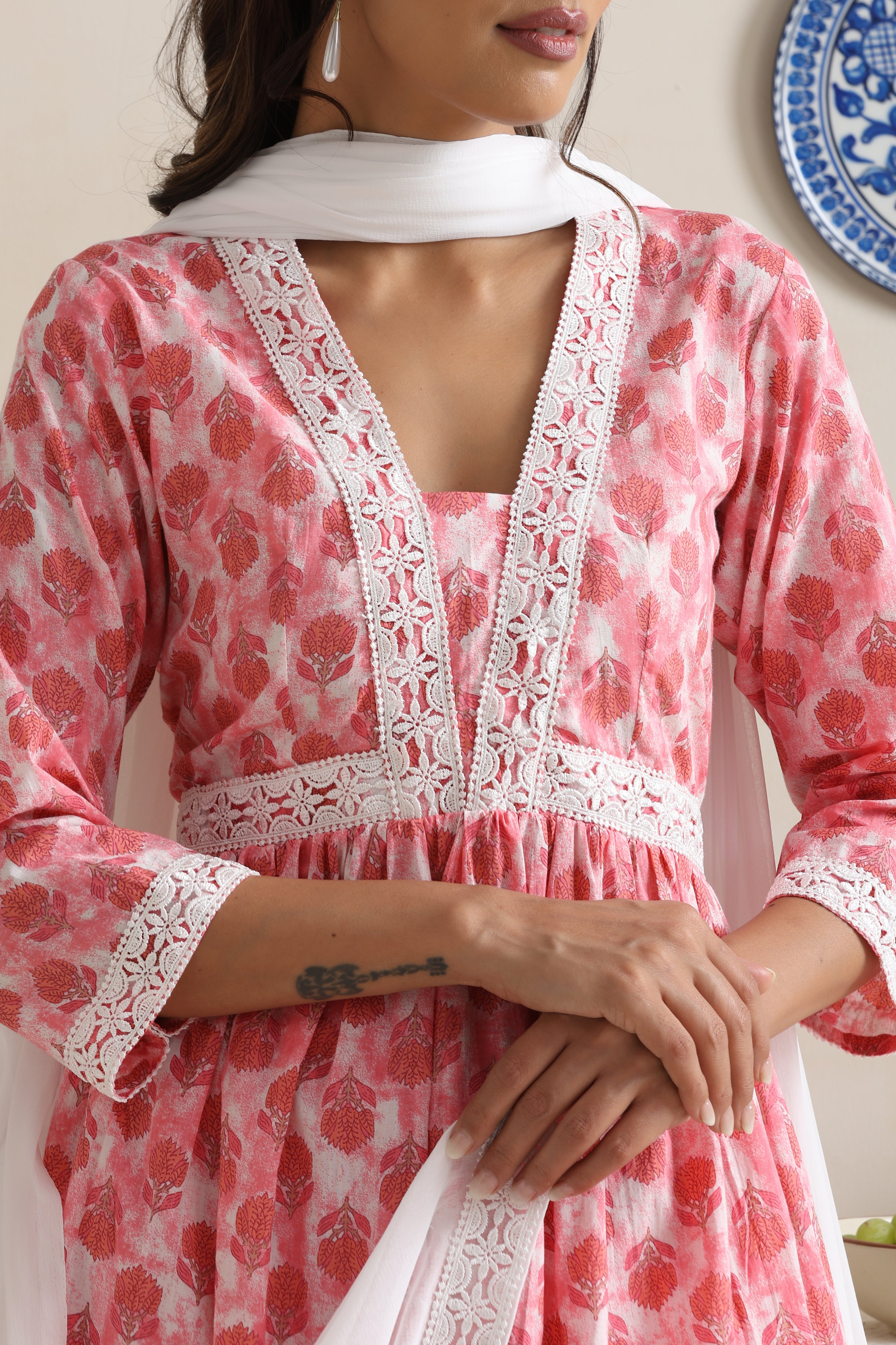 Fern Pink Anarkali Set with Dupatta