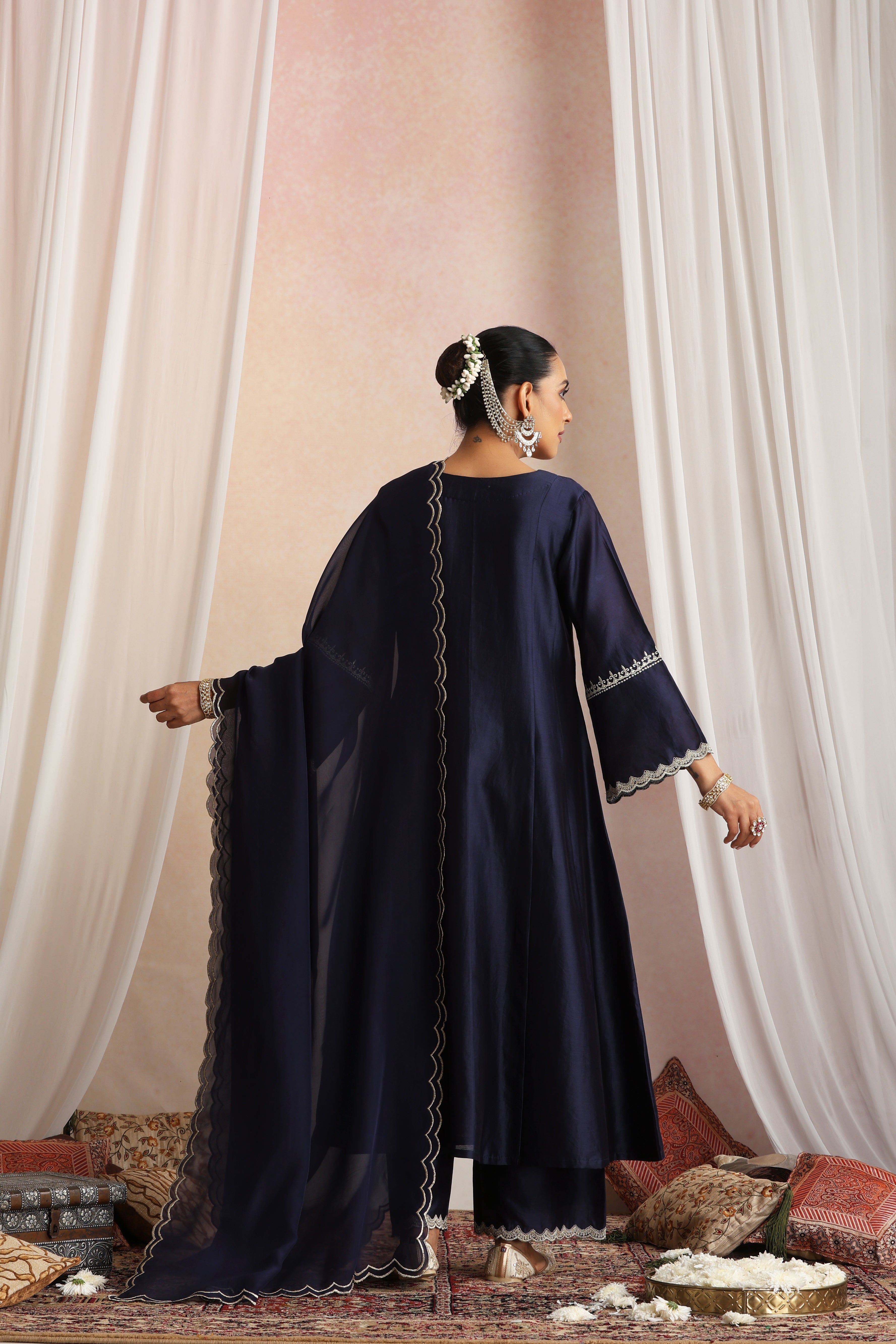 Sabiha Navy Blue Embroidered Kurta Set with Dupatta