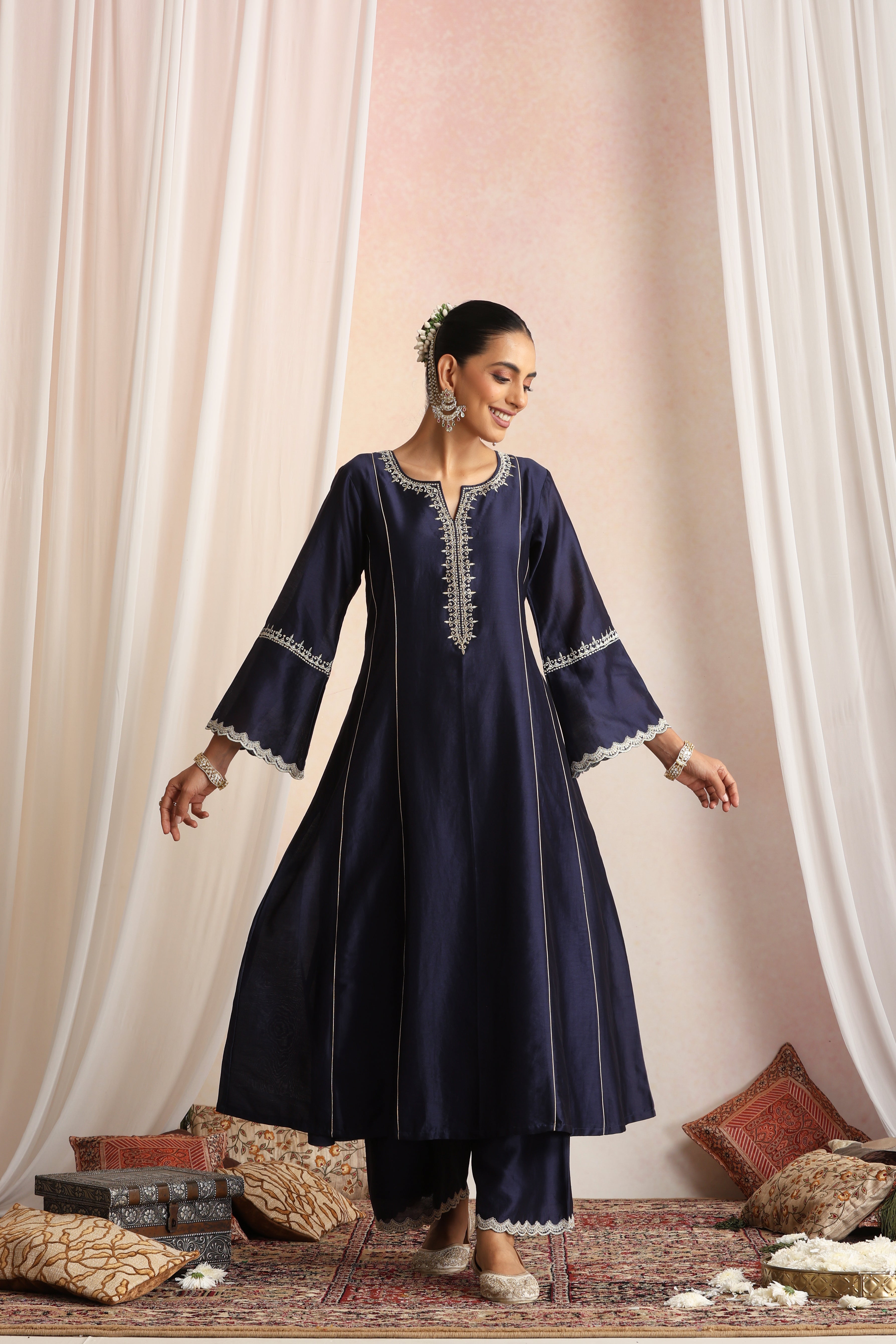 Sabiha Navy Blue Embroidered Kurta Set with Dupatta