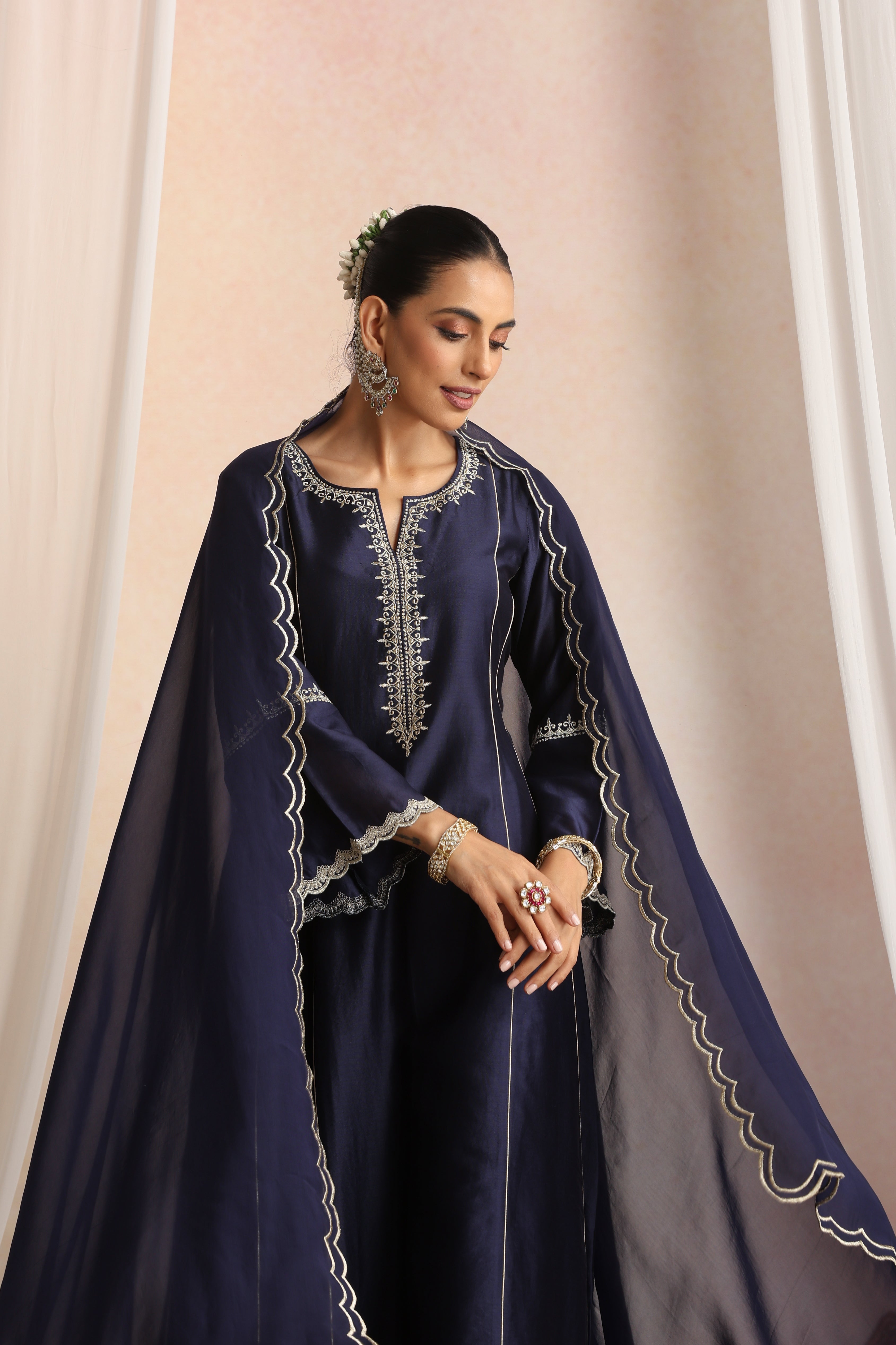 Sabiha Navy Blue Embroidered Kurta Set with Dupatta