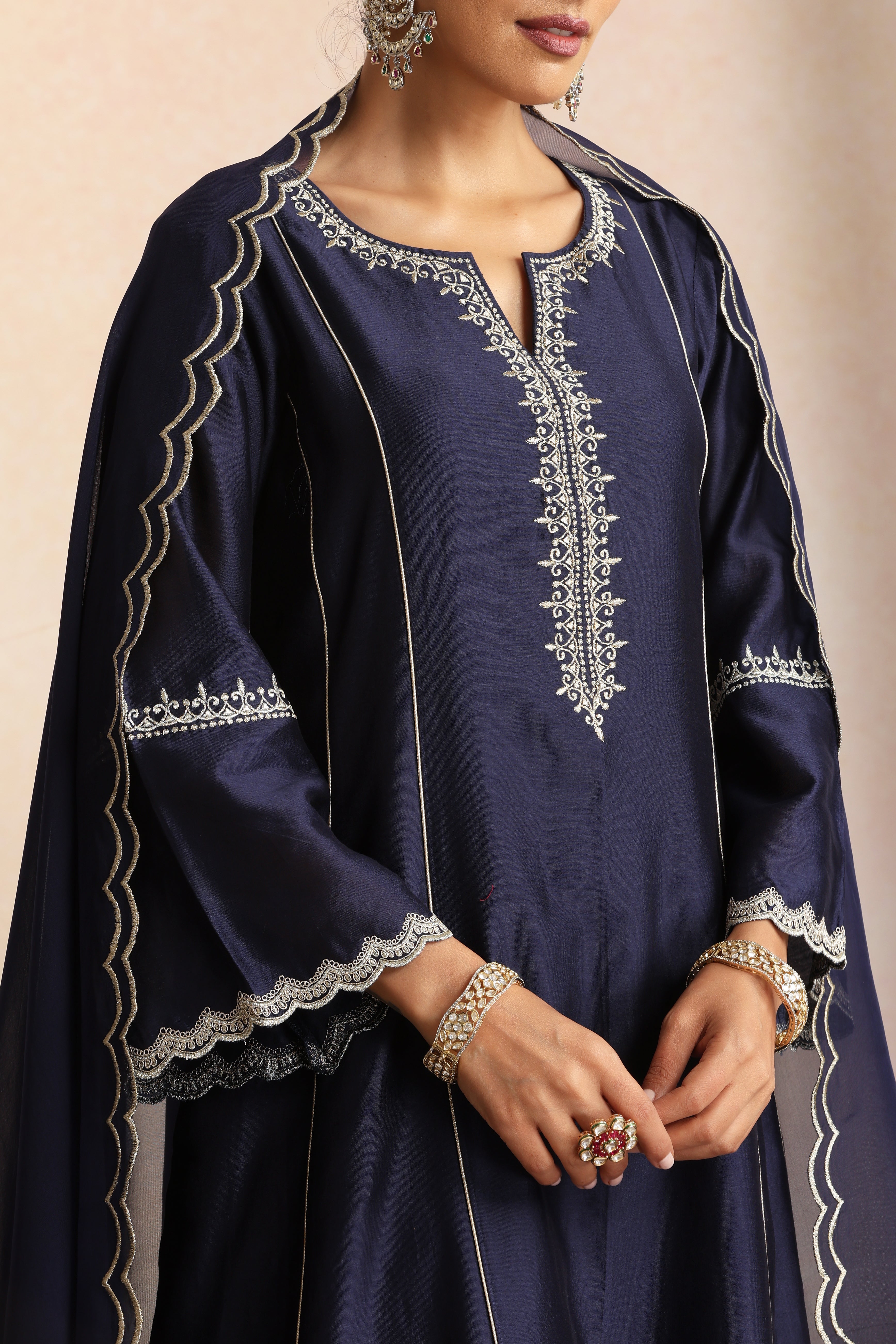 Sabiha Navy Blue Embroidered Kurta Set with Dupatta