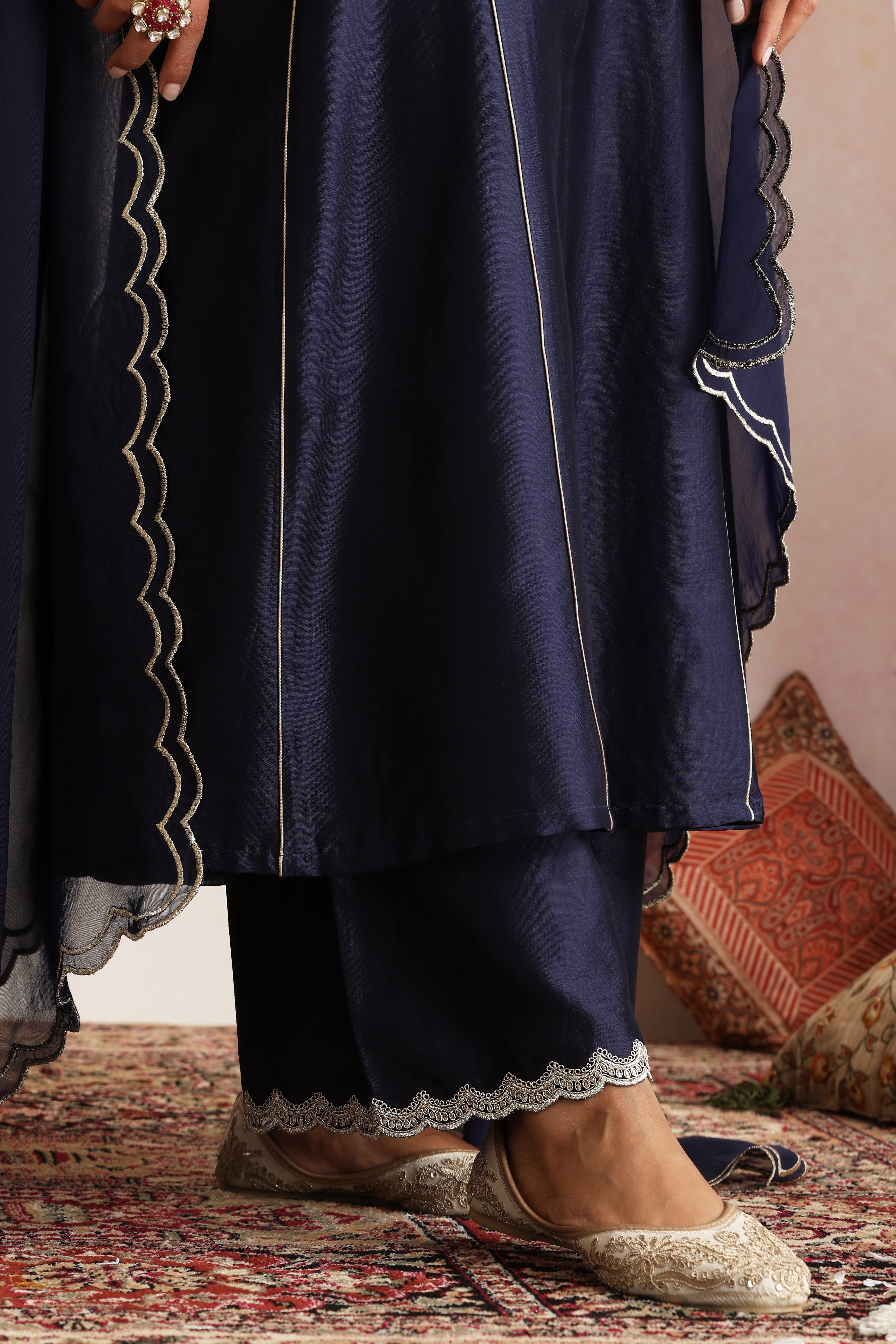 Sabiha Navy Blue Embroidered Kurta Set with Dupatta