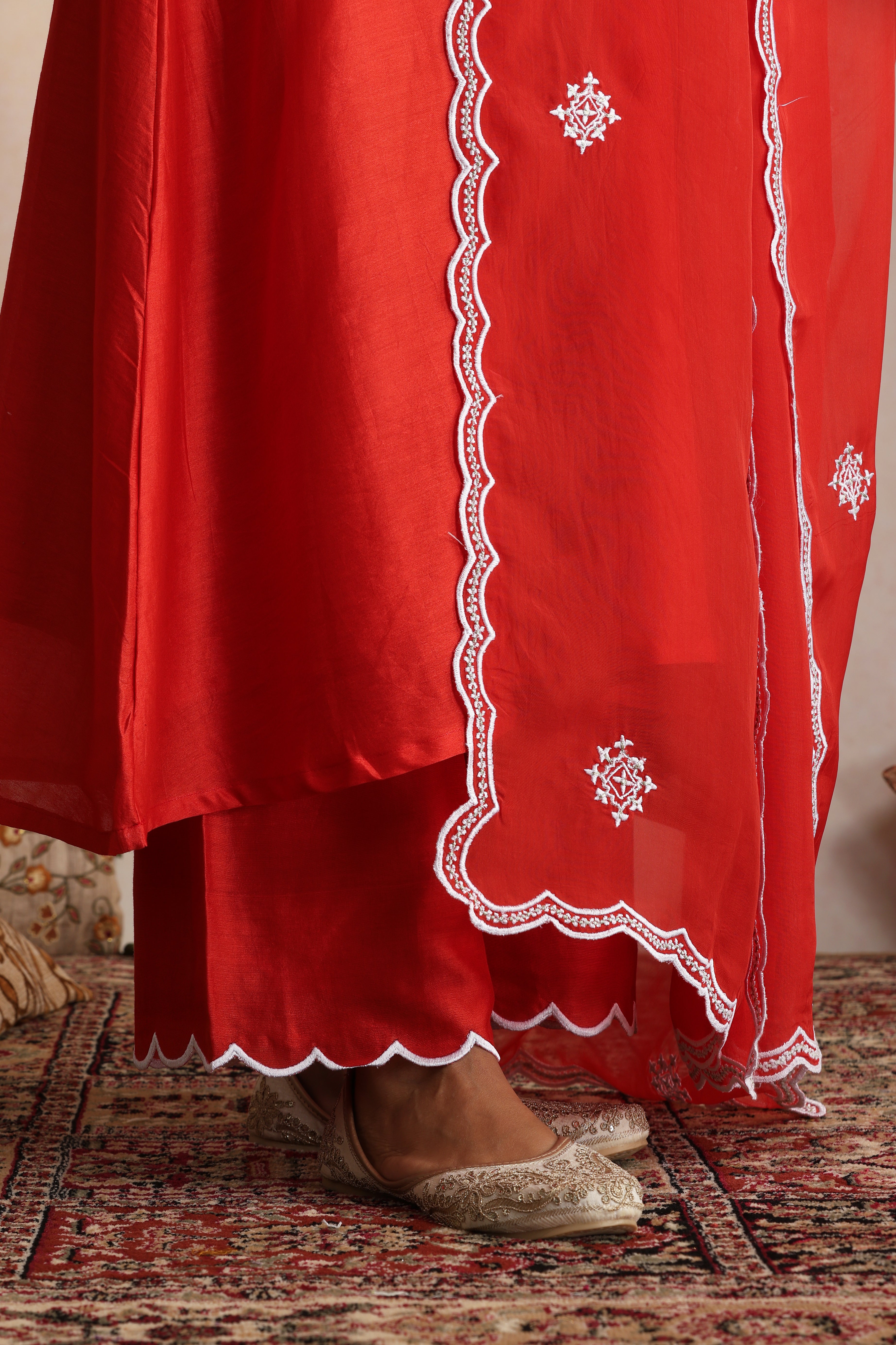 Ashwatha Red Embroidered Pintex Kurta Set with Dupatta