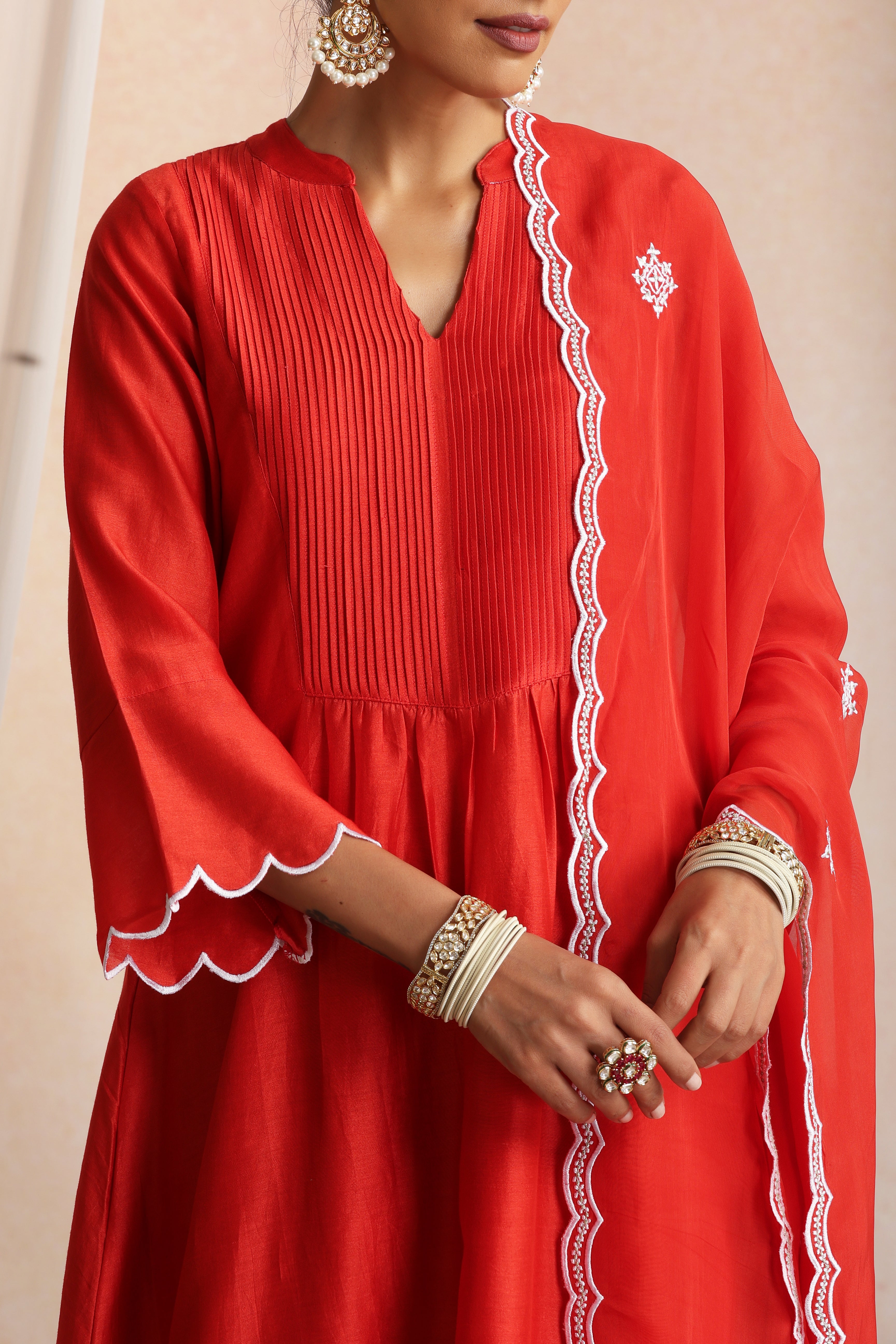 Ashwatha Red Embroidered Pintex Kurta Set with Dupatta
