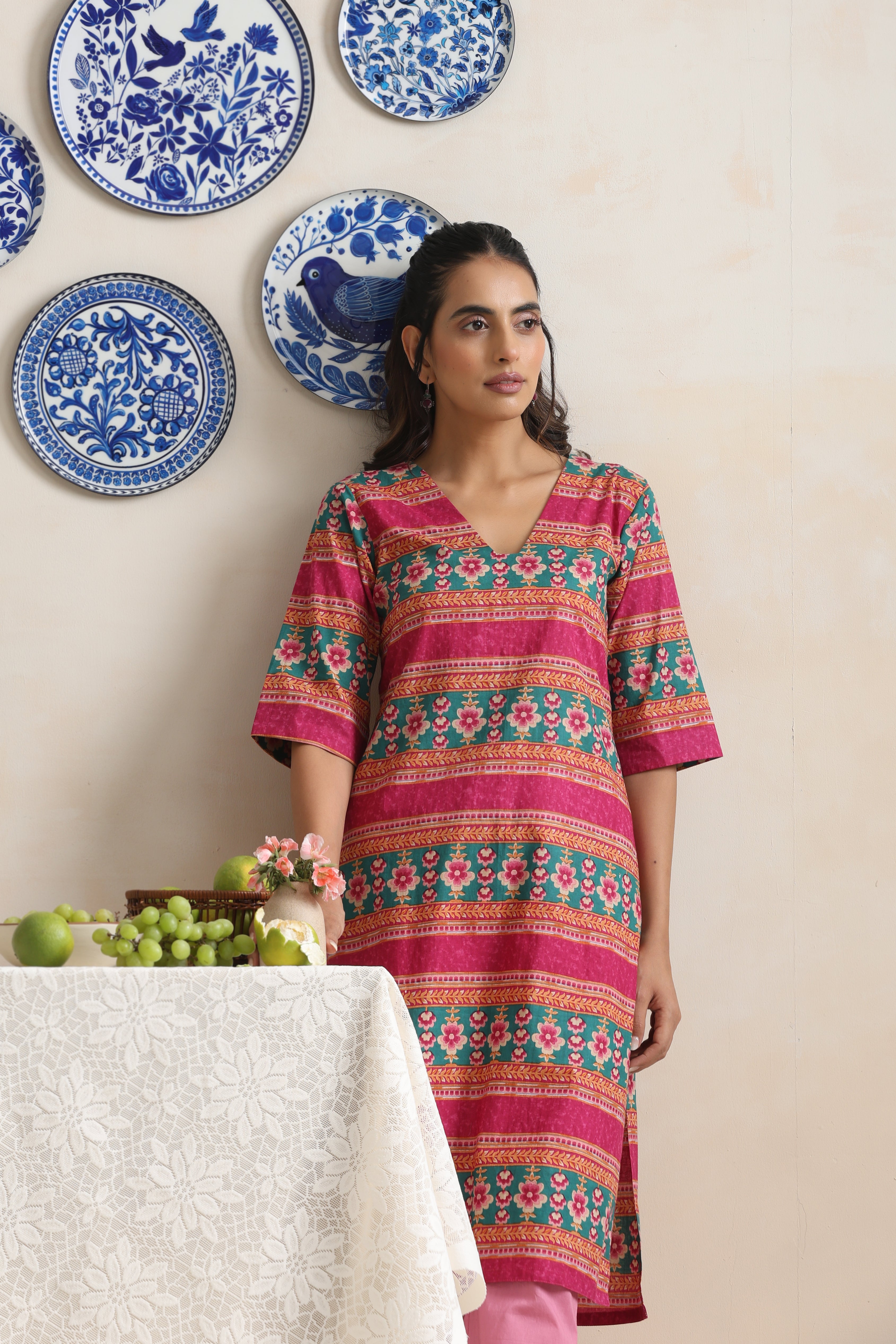 Lennon Multicolored Handblock Kurta Set