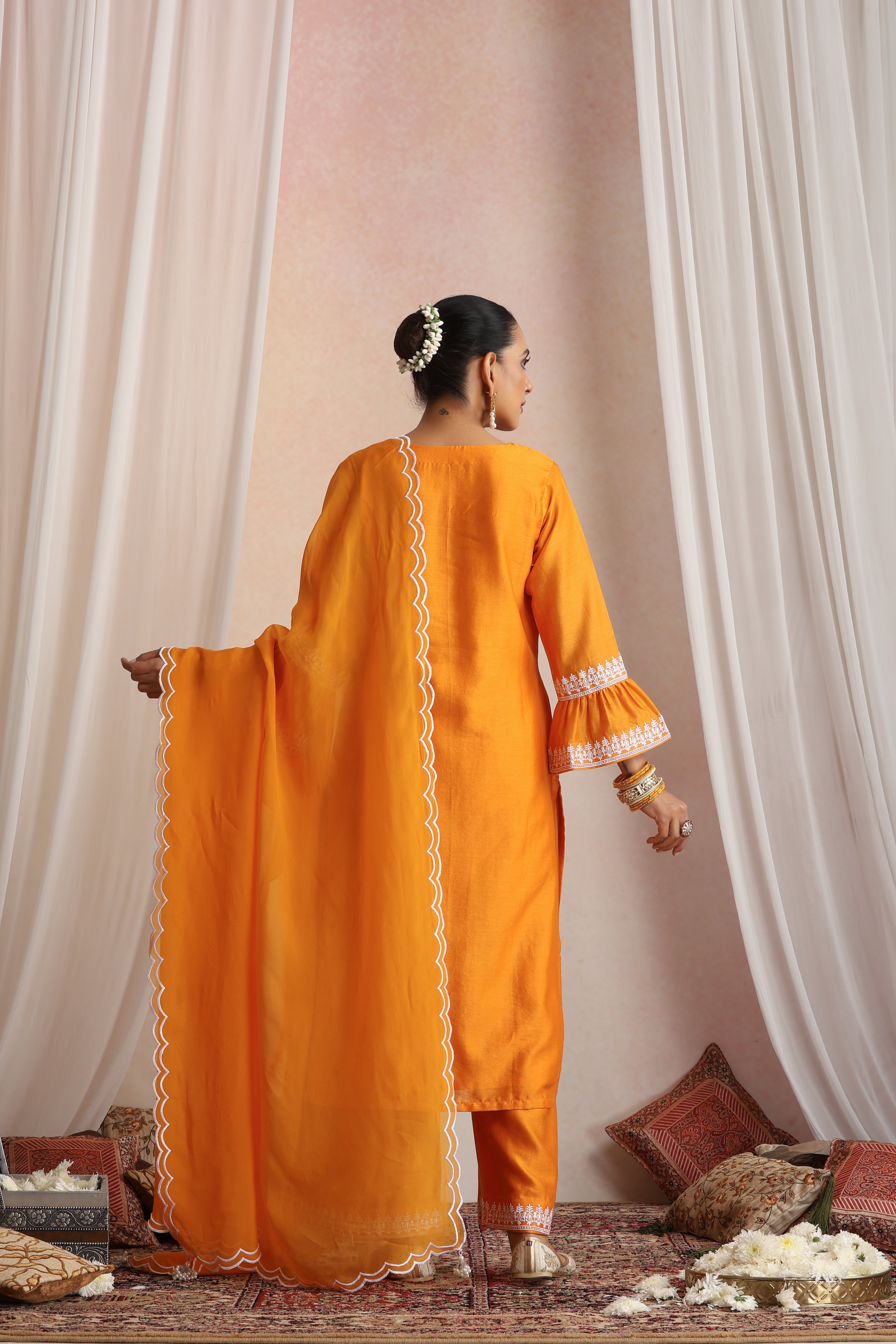 Somia Orange Embroidered Kurta Set with Dupatta