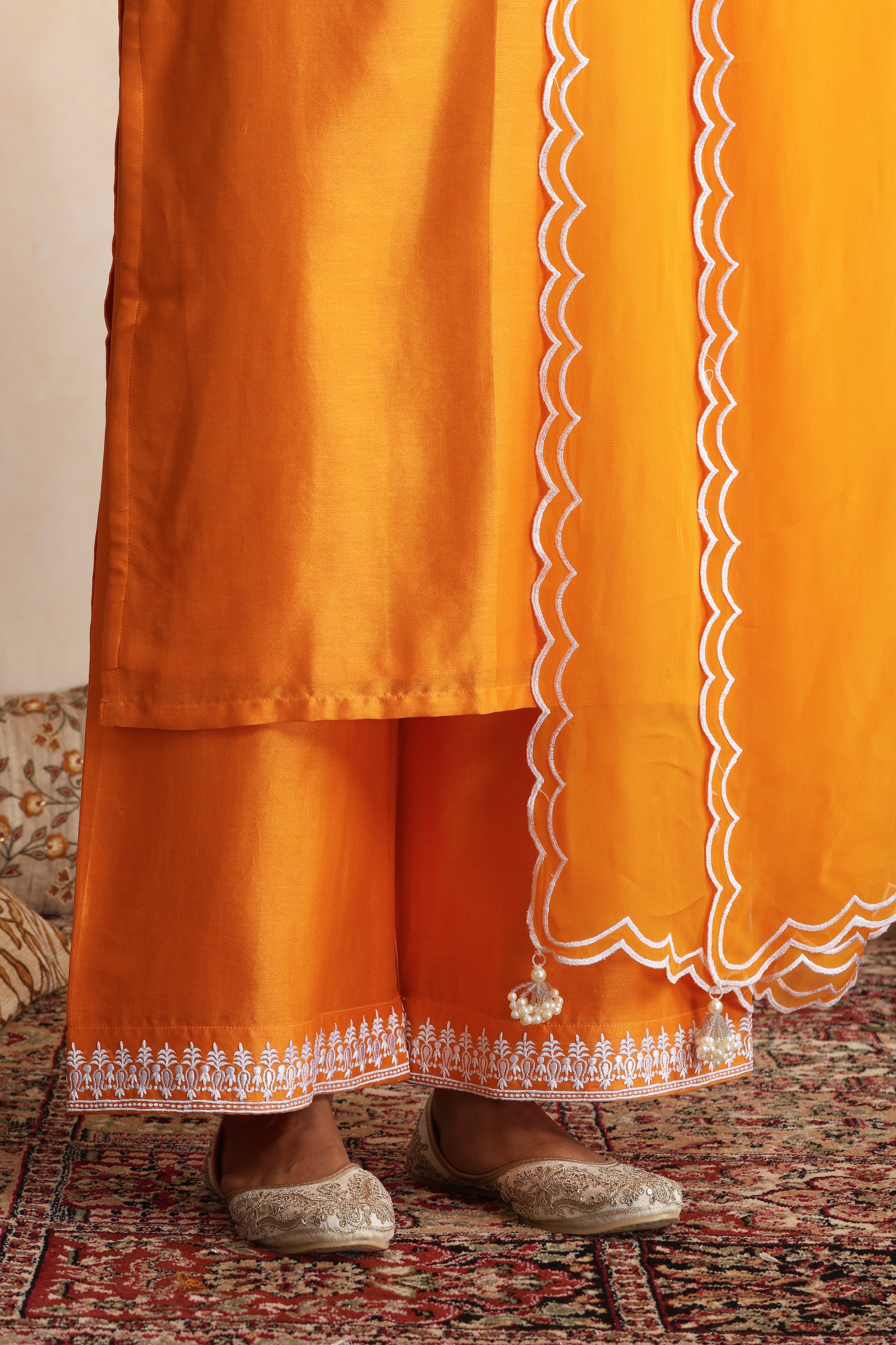 Somia Orange Embroidered Kurta Set with Dupatta