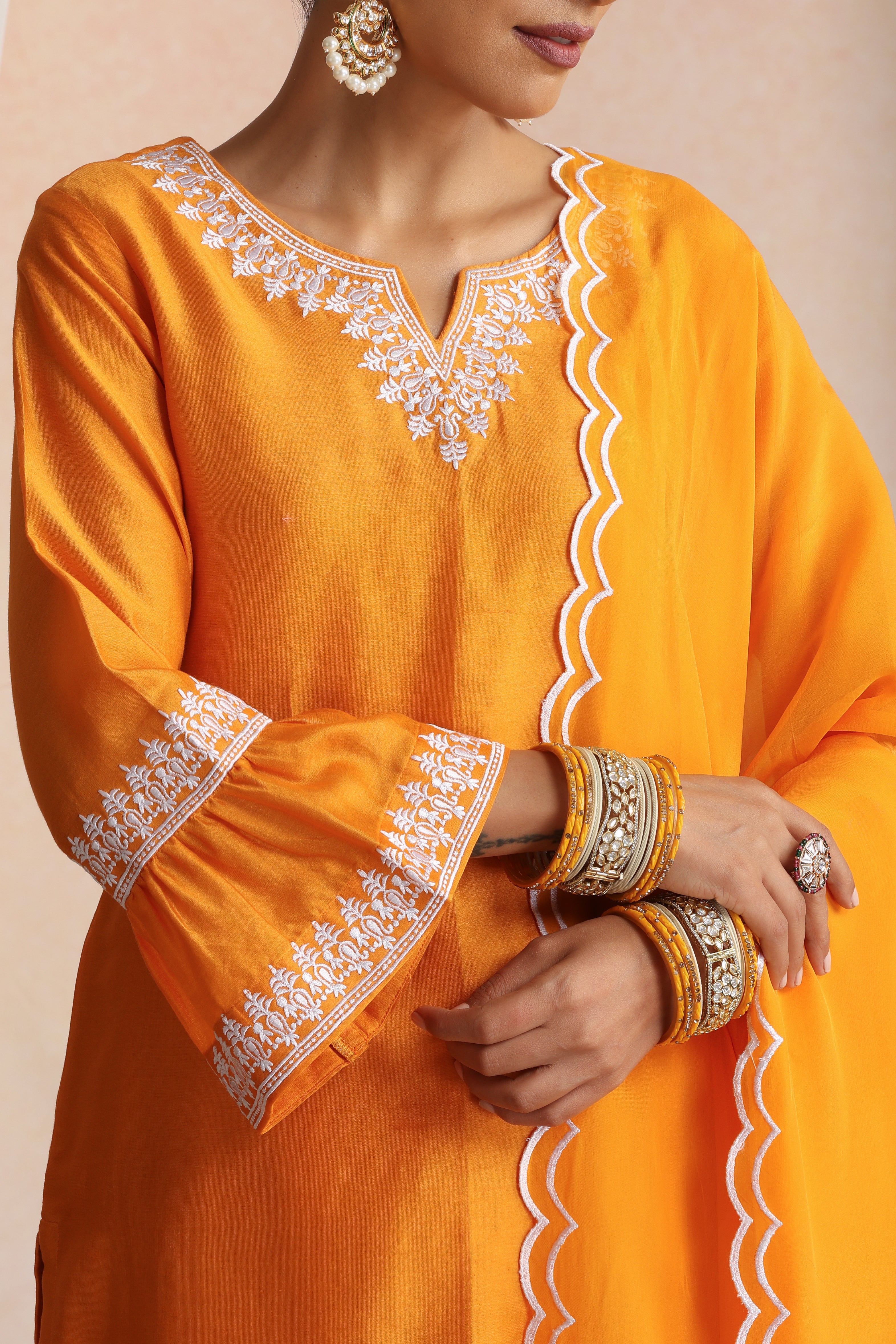 Somia Orange Embroidered Kurta Set with Dupatta