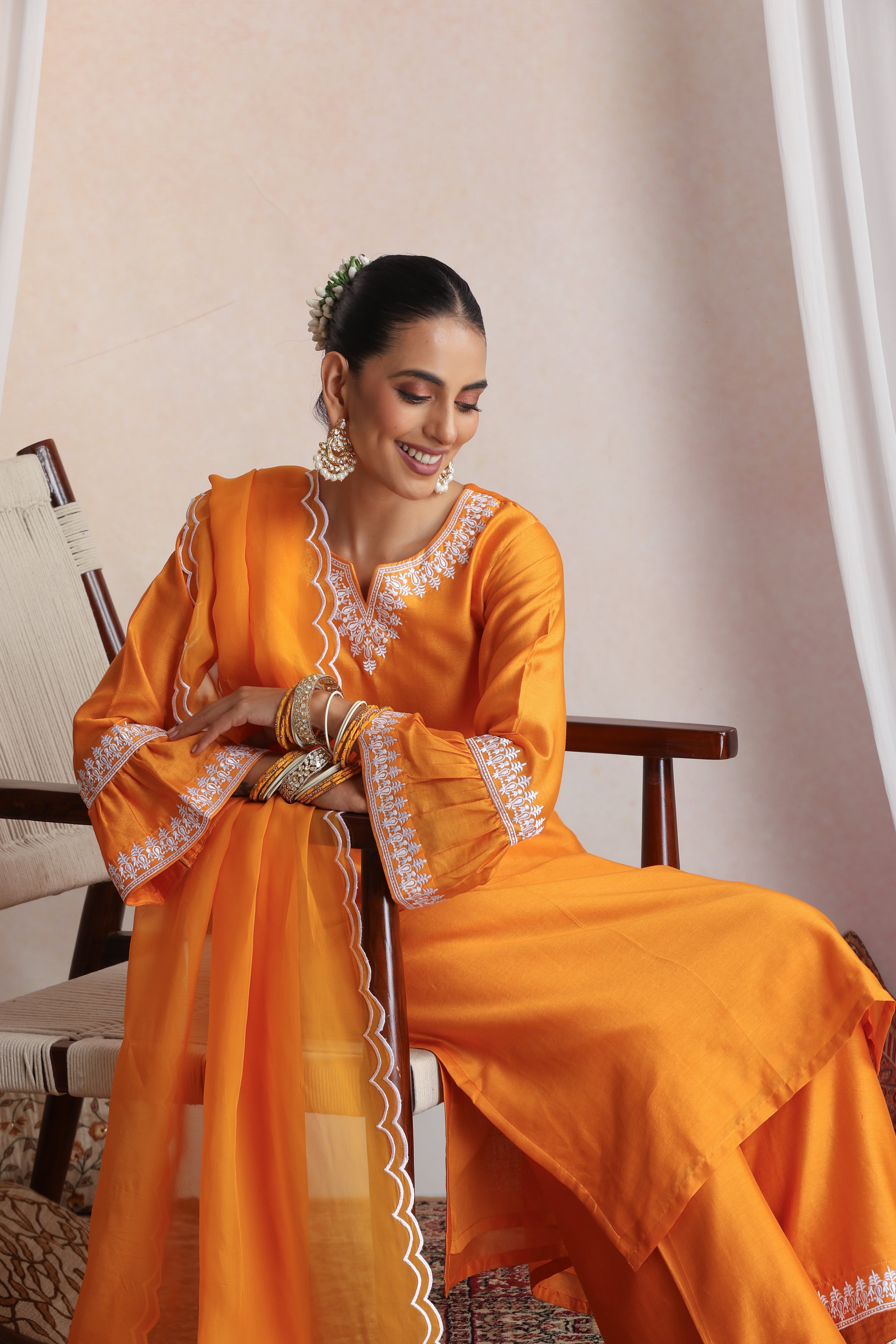 Somia Orange Embroidered Kurta Set with Dupatta