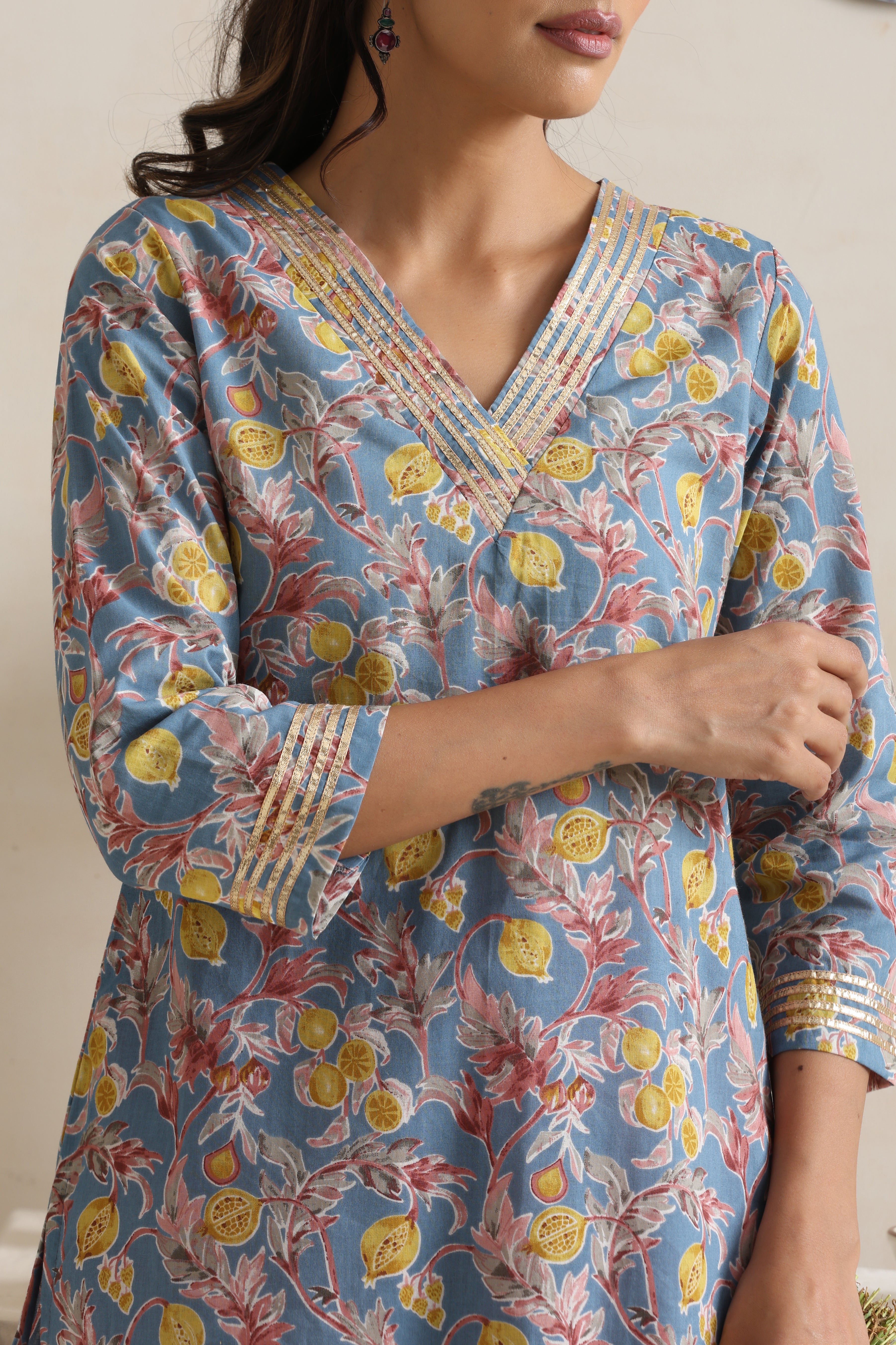 Grace Multicolored Floral Handblock Kurta Set