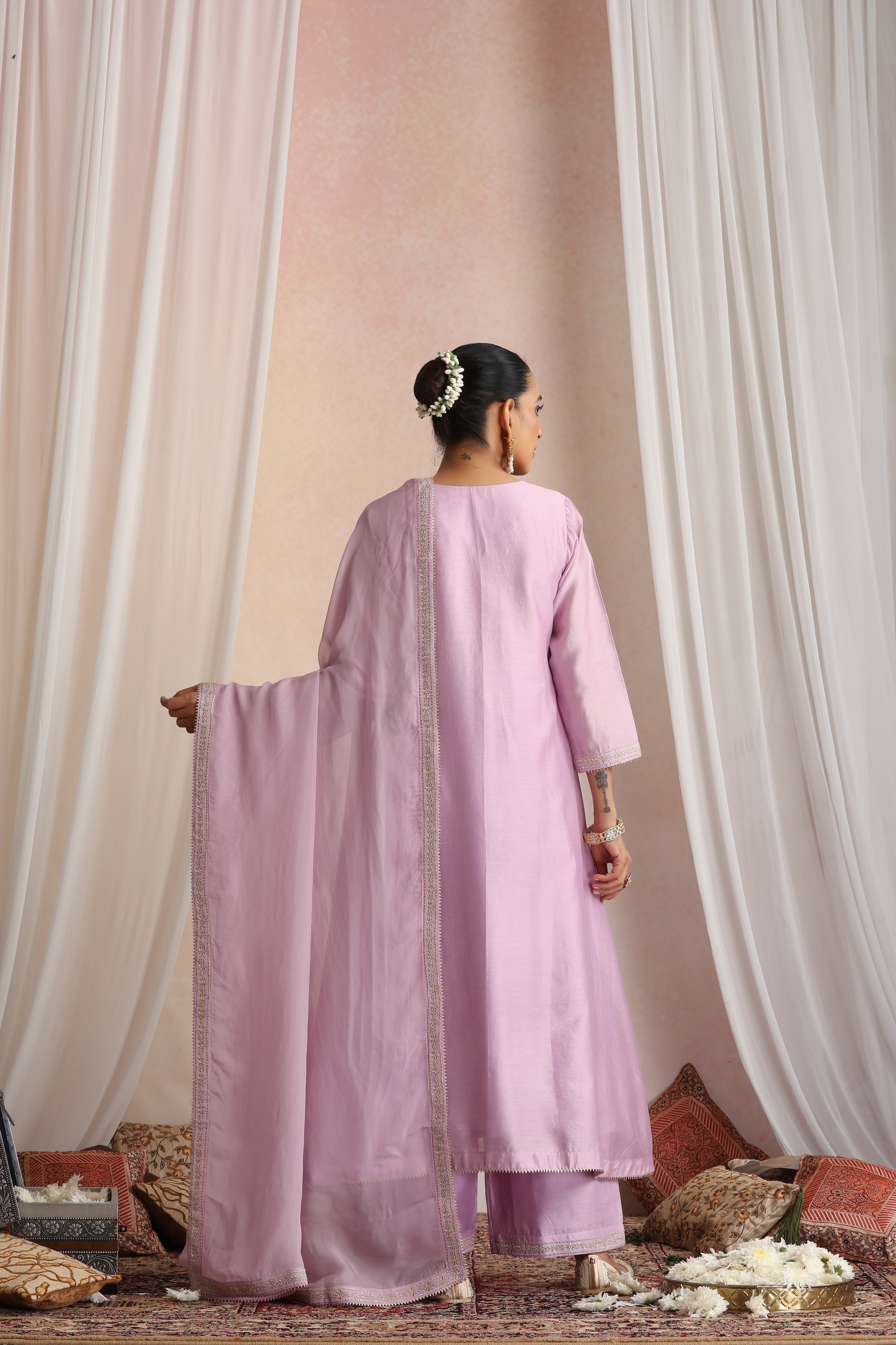 Nimiti Lavender Embroidered Pintex Kurta Set with Dupatta